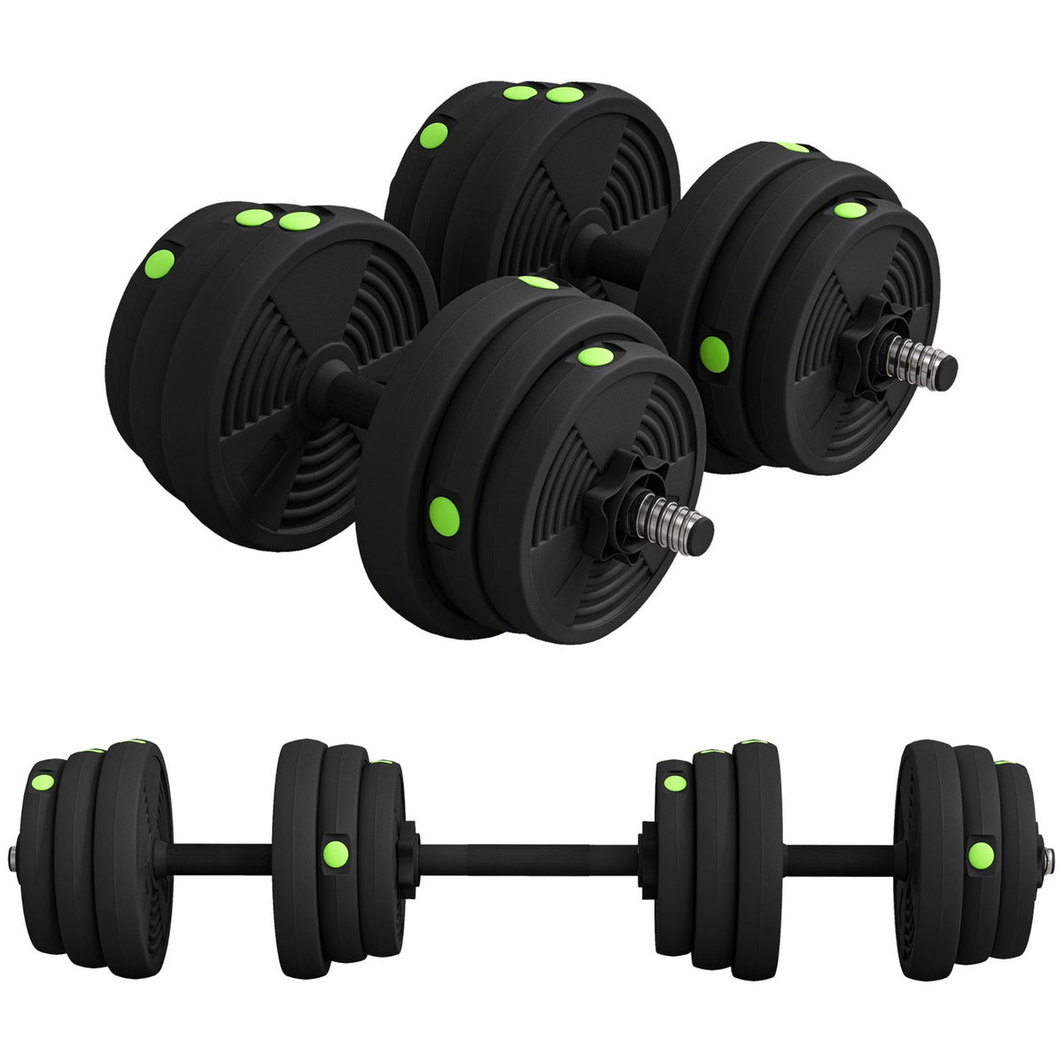 2-in-1 Dumbbell Set, Adjustable 25 kg, Non-Slip, Black/Green