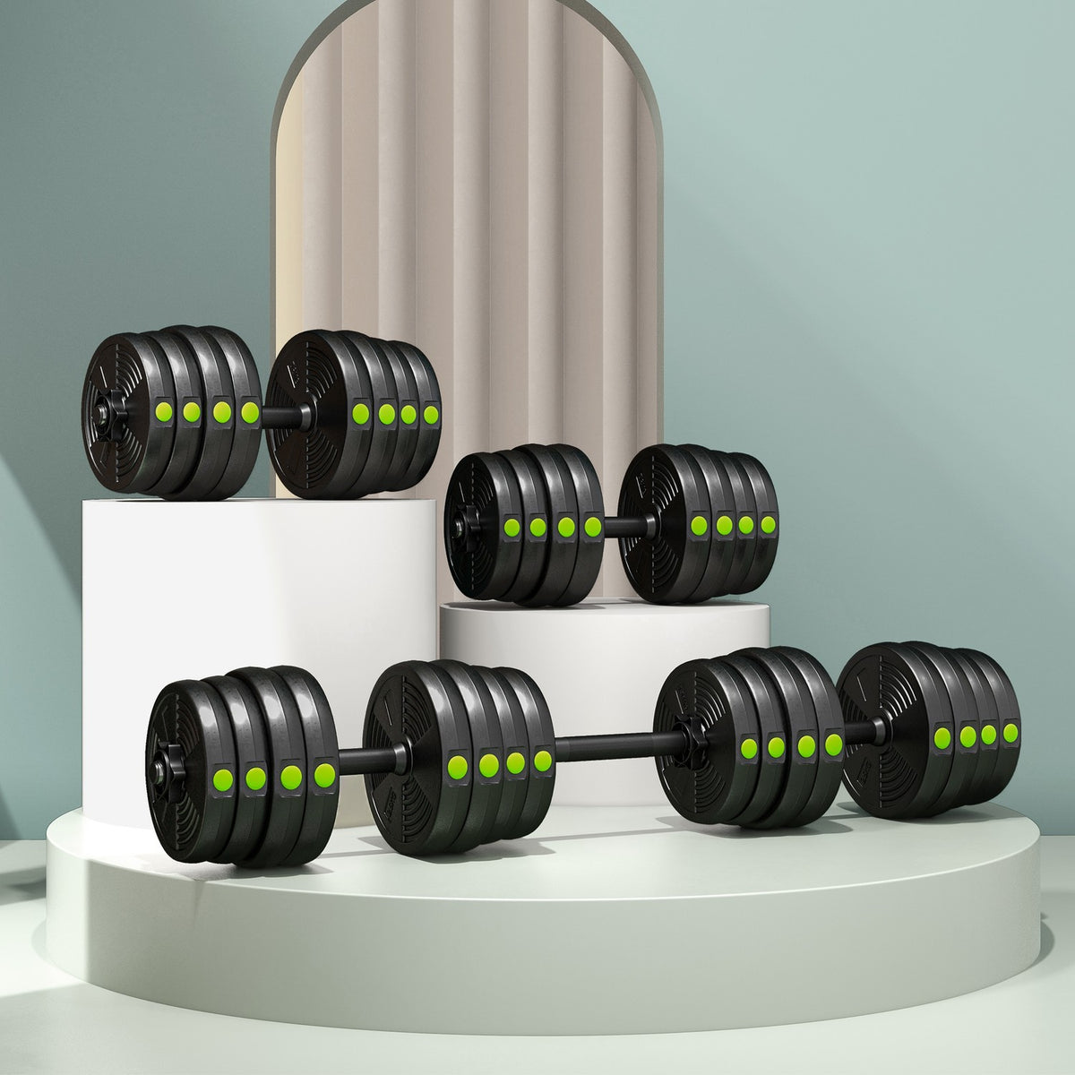 2-in-1 Dumbbell Set, Adjustable 30 kg, Non-Slip, Black/Green