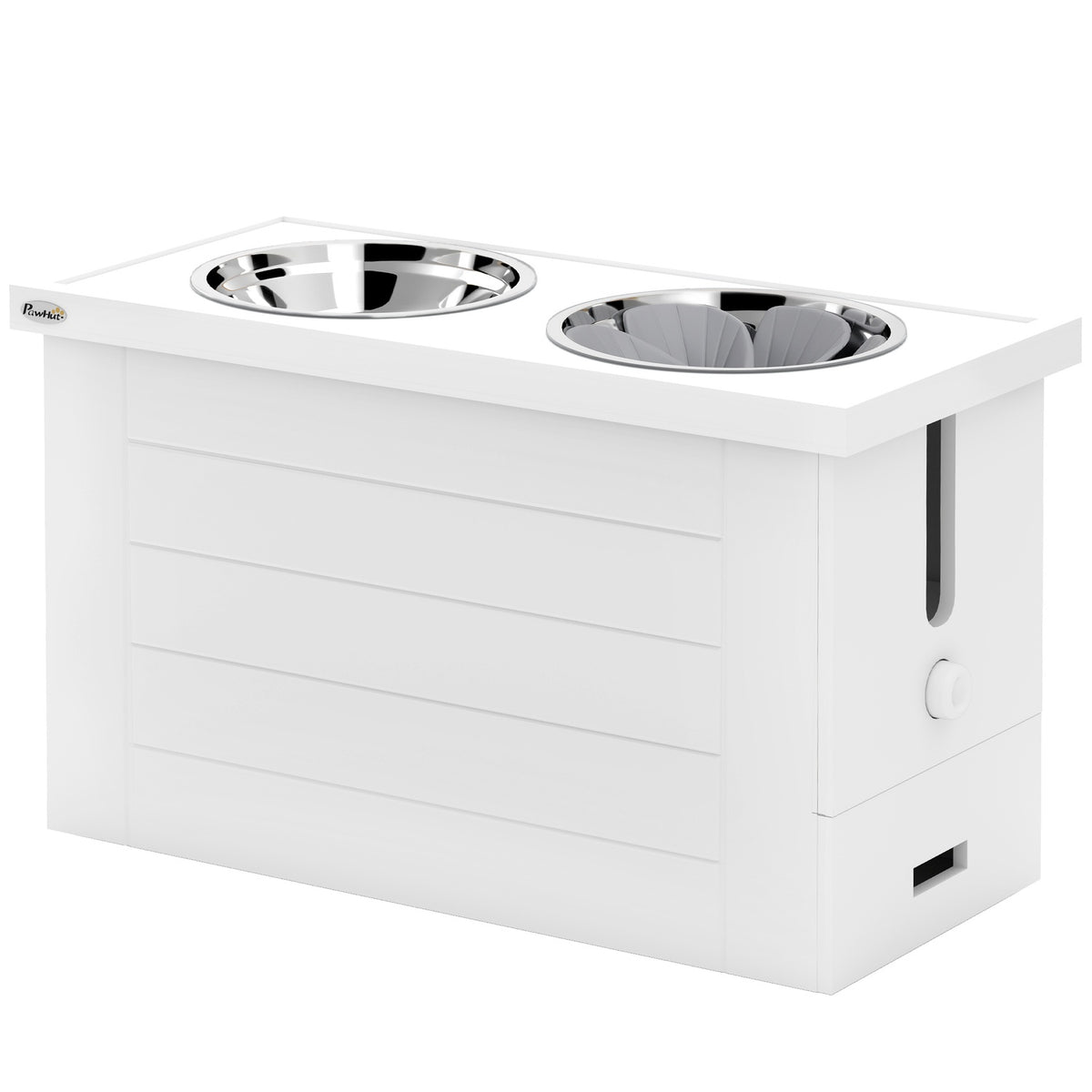 2-in-1 Elevated Dog Bowl Height Adjustable Feeding Bowl with Stand Storage Space 2 x 2L Stainless Steel Bowls Slow Feeding Mat Feeding Station Dog Bowls for Large Dogs Cats White