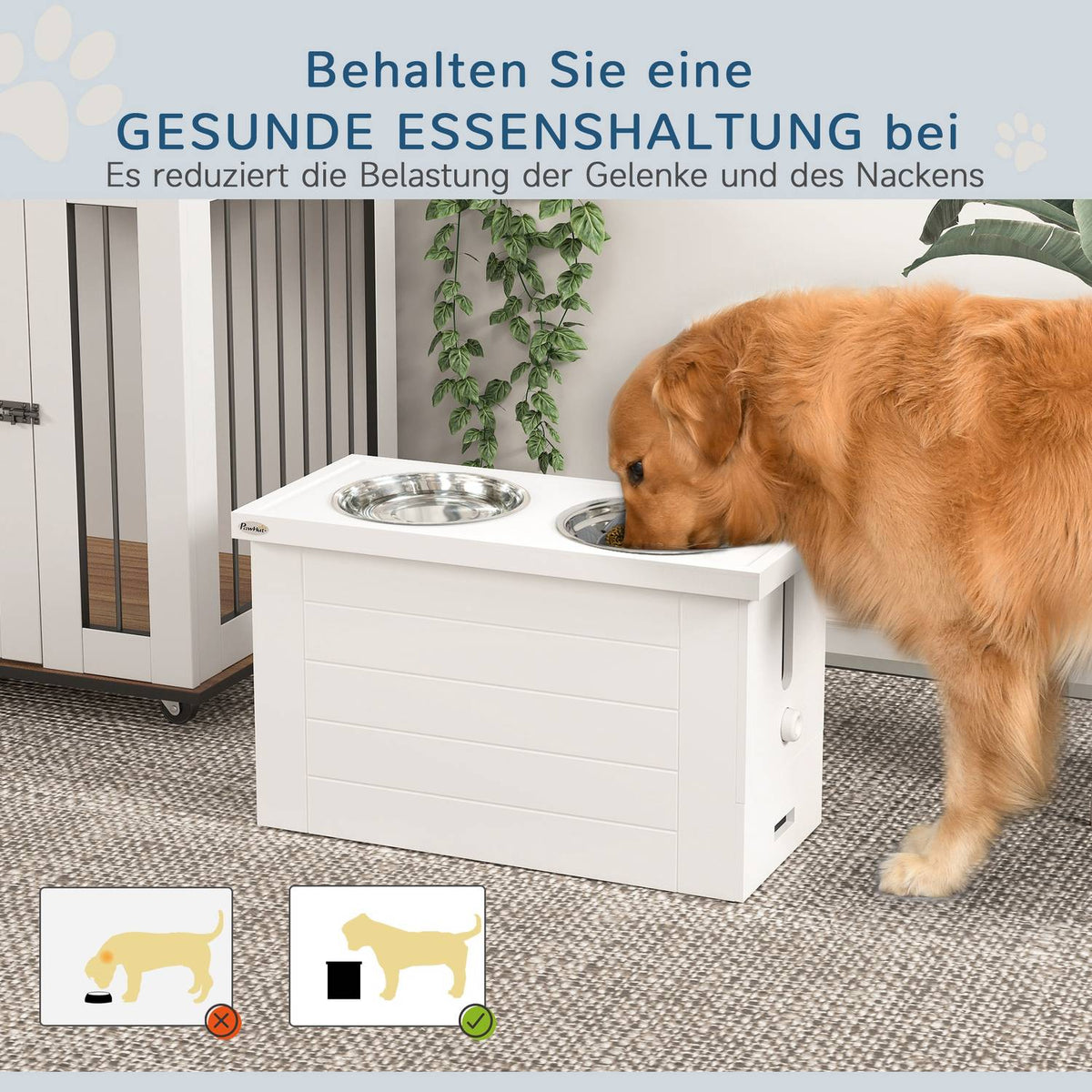 2-in-1 Elevated Dog Bowl Height Adjustable Feeding Bowl with Stand Storage Space 2 x 2L Stainless Steel Bowls Slow Feeding Mat Feeding Station Dog Bowls for Large Dogs Cats White