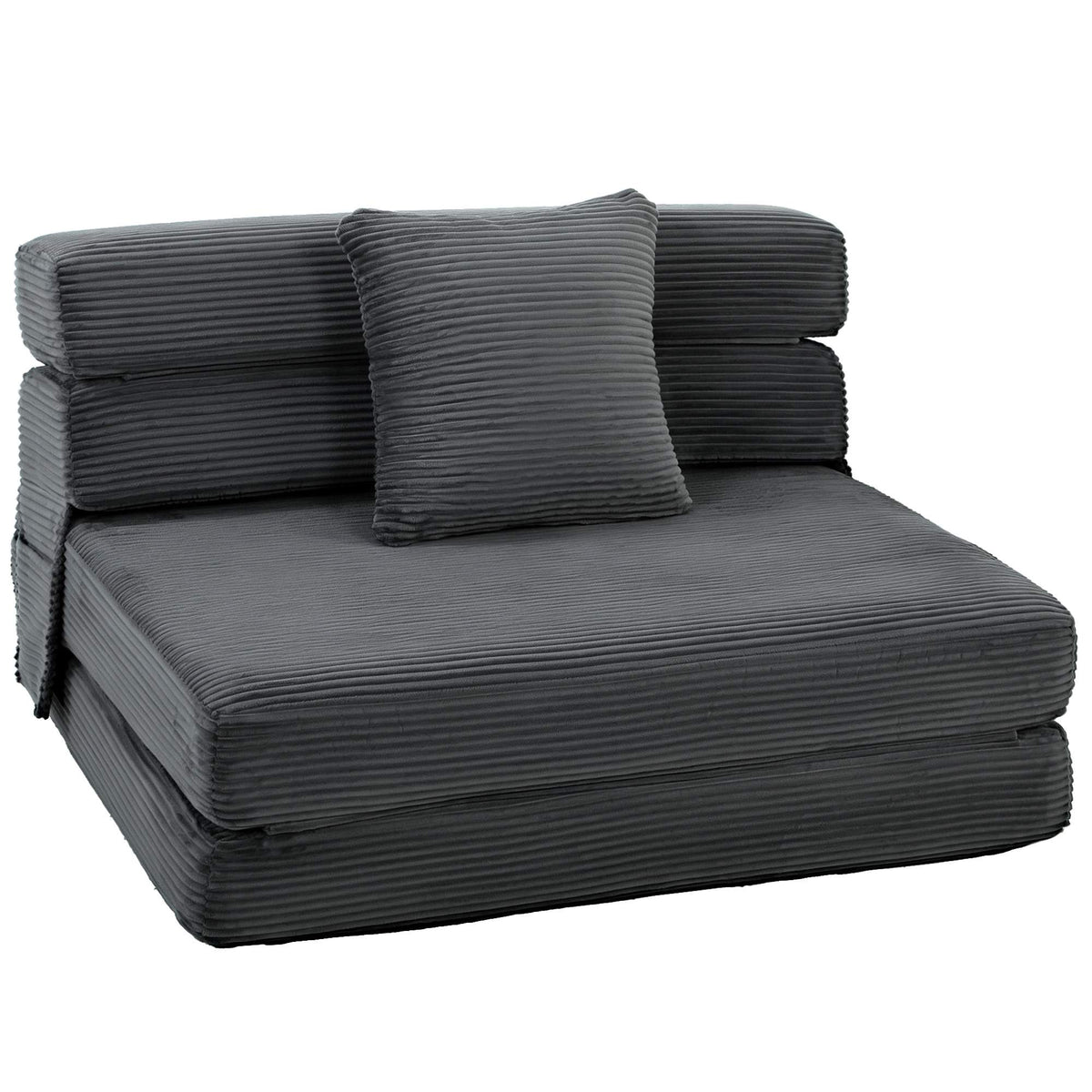 2-in-1 Foldable Floor Chair Bed, Cord Fabric, Dark Grey