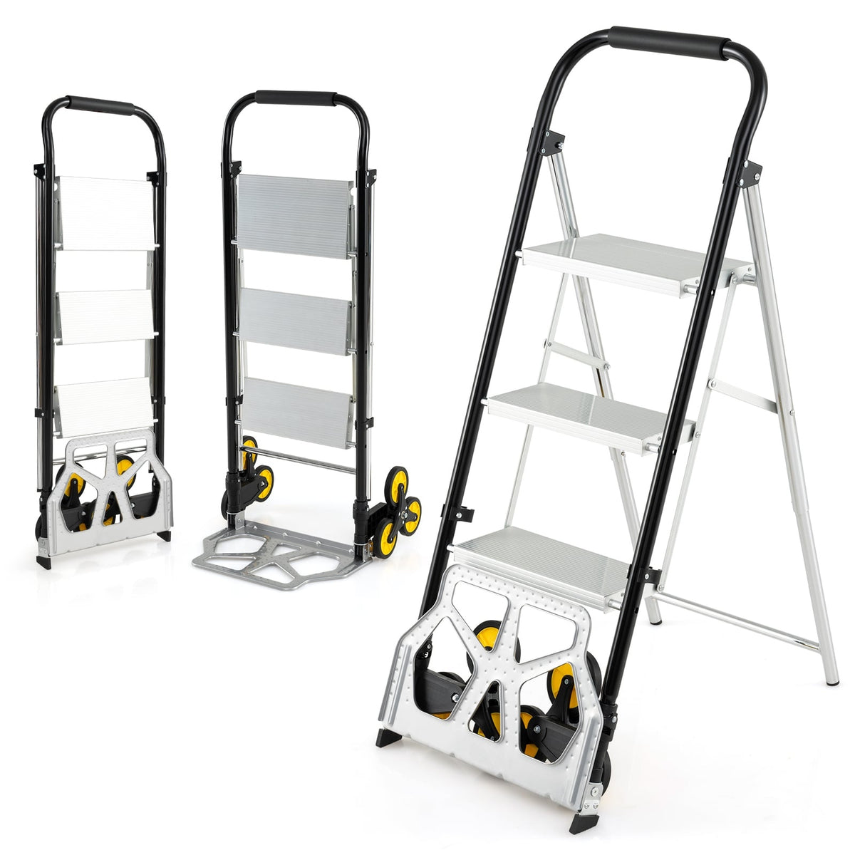 2-in-1 Folding Cart & Ladder, Aluminum, 3-Step, 250kg Capacity