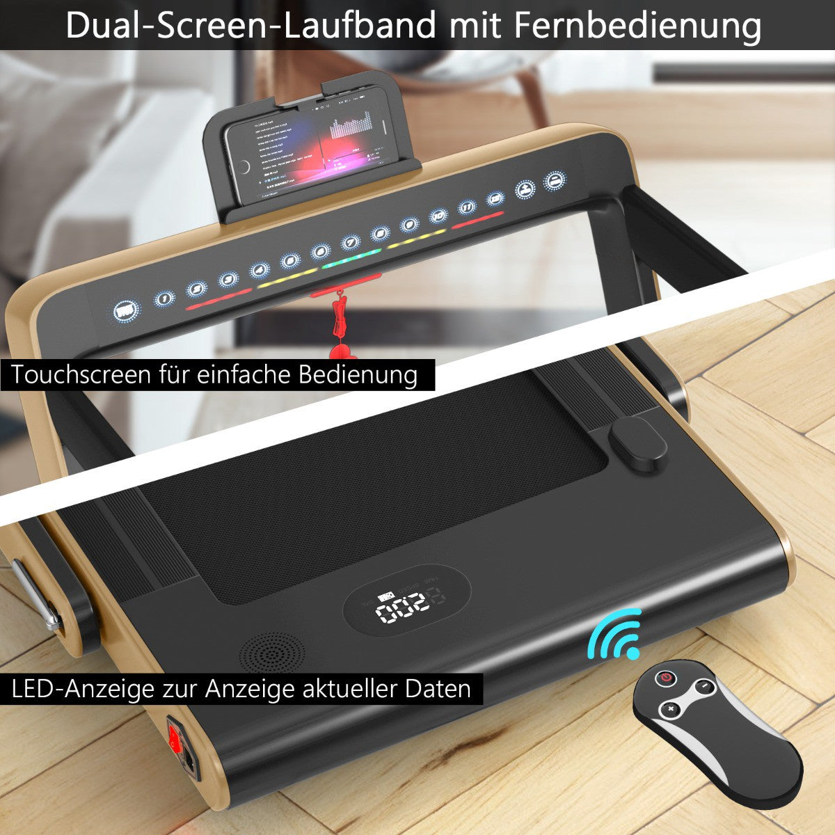 2-in-1 Folding Treadmill, 2.25HP, Dual LED, Remote
