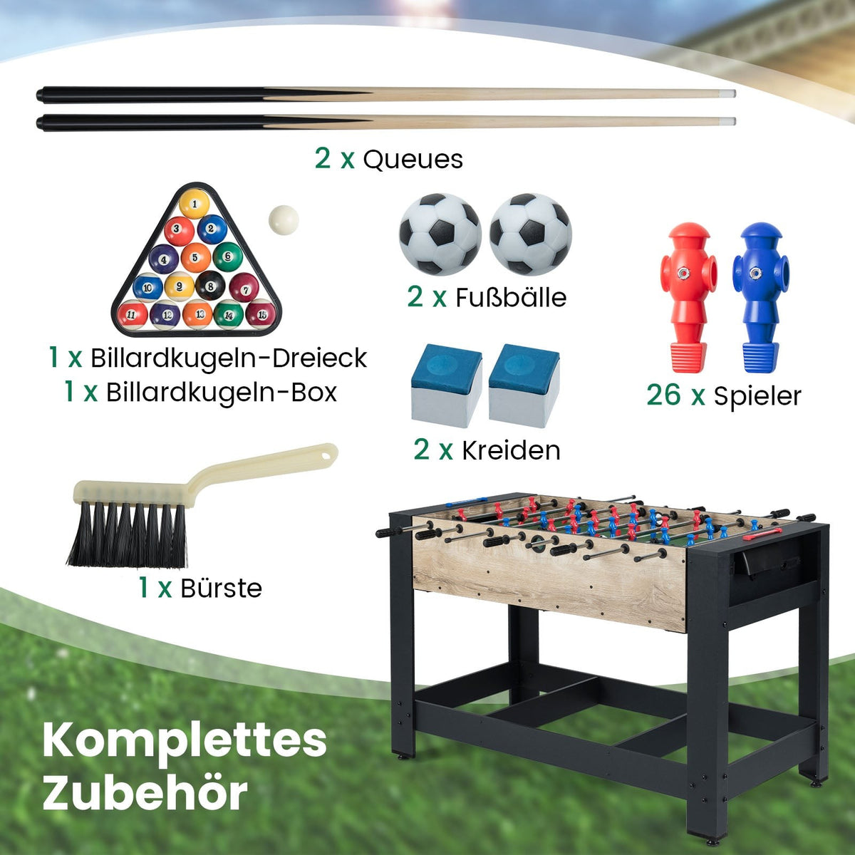 2-in-1 Foosball & Billiard Table – Compact, Stable Design