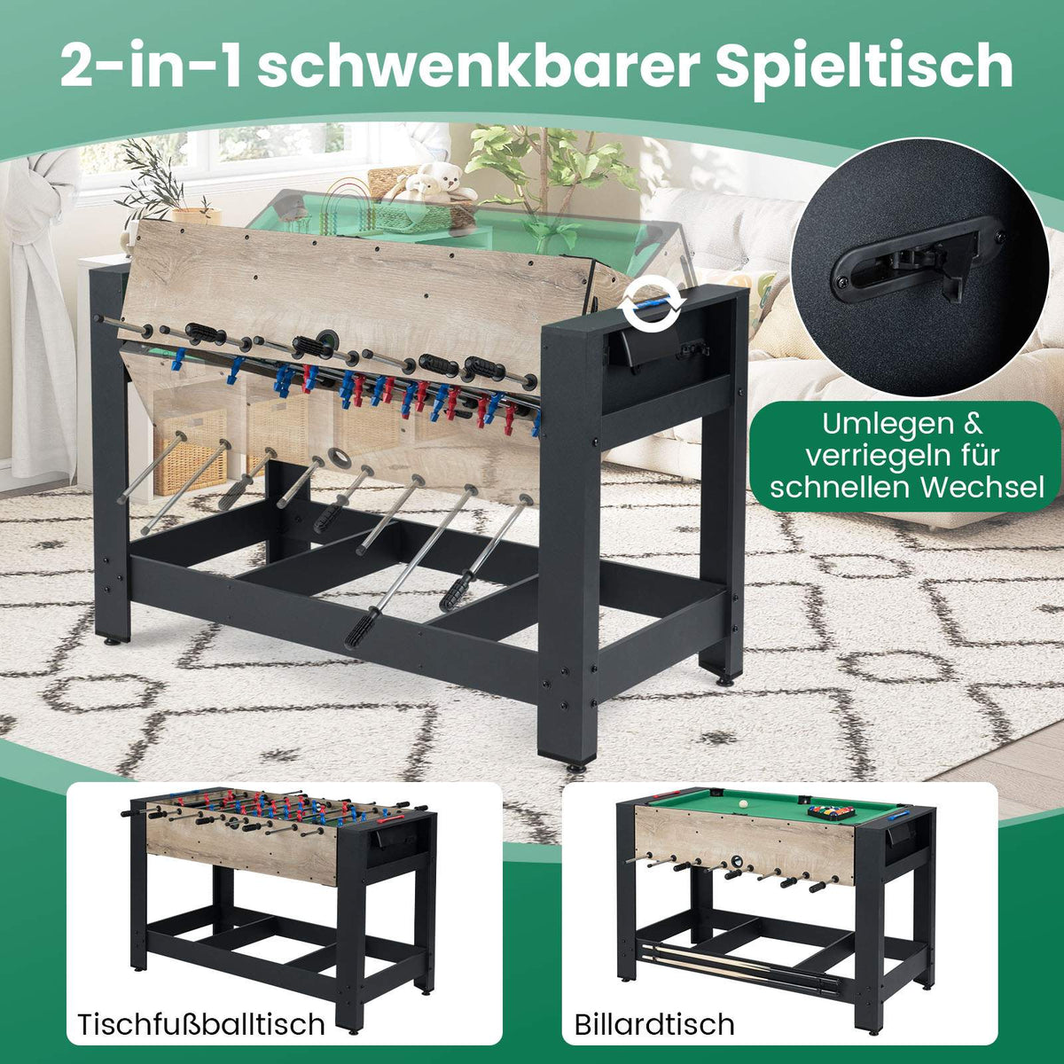 2-in-1 Foosball & Billiard Table – Compact, Stable Design