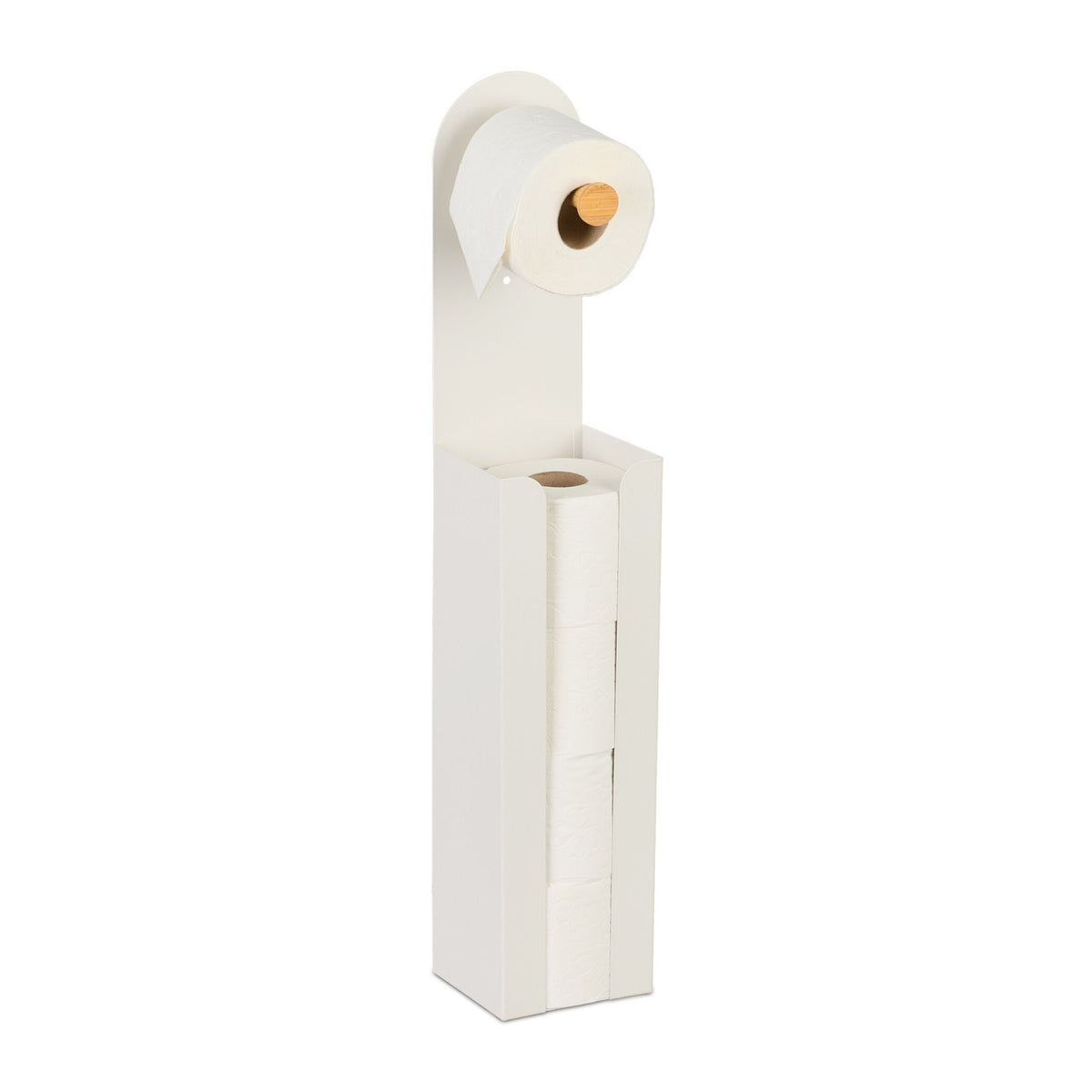 2-in-1 Freestanding Toilet Roll Holder, Bamboo & Metal