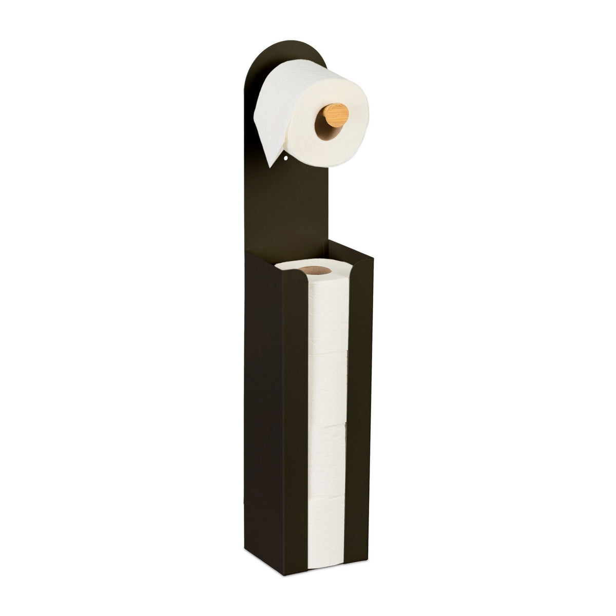 2-in-1 Freestanding Toilet Roll Holder, Bamboo & Metal