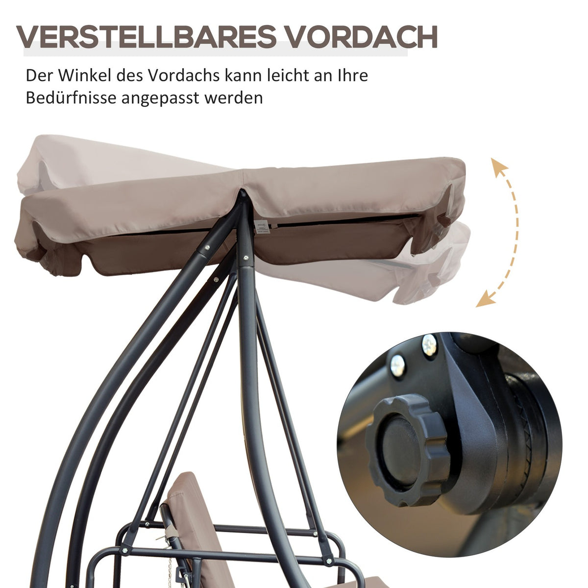 2 in 1 Hollywood swing with reclining function, 3-seater garden swing with adjustable sun canopy cushion, swing bench loads up to 340kg, garden lounger for garden terrace 200x 125 x 170 cm beige