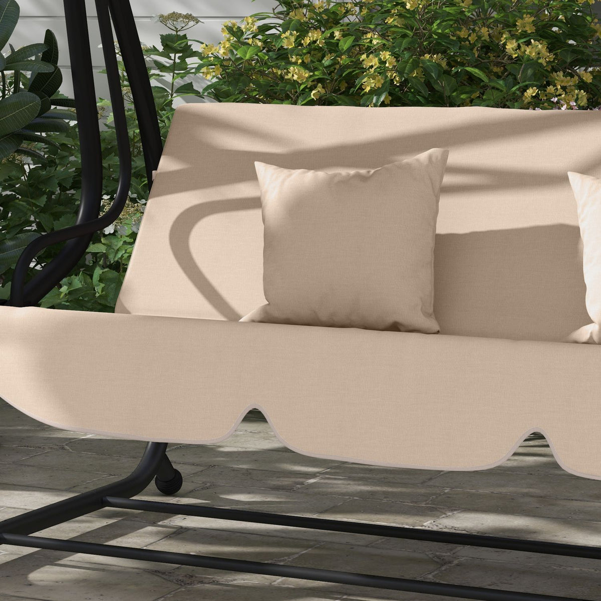 2 in 1 Hollywood swing with reclining function, 3-seater garden swing with sun canopy, drink holder cushion, swing bench loads up to 340kg, garden lounger for garden, terrace, 200x120x164 cm, brown