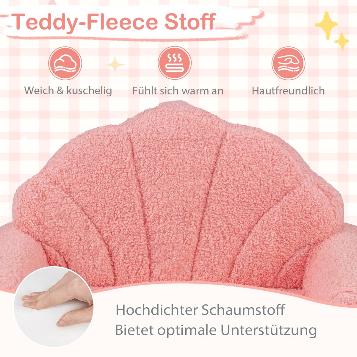 2-in-1 Kids Sofa Bed, Pink Teddy Fabric, Foldable