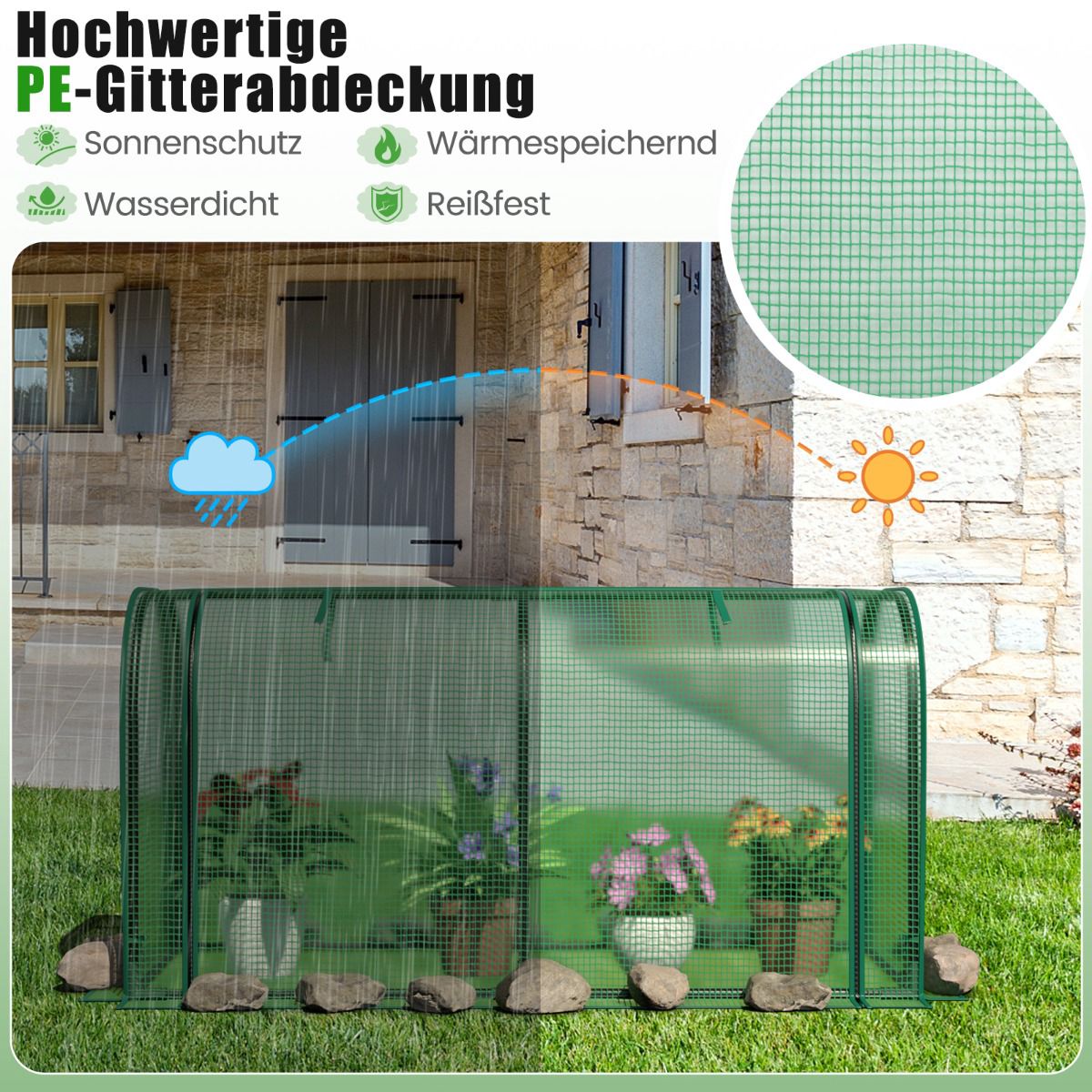 2-in-1 Mini Greenhouse with Roll-Up Zipper Door, PE Cover
