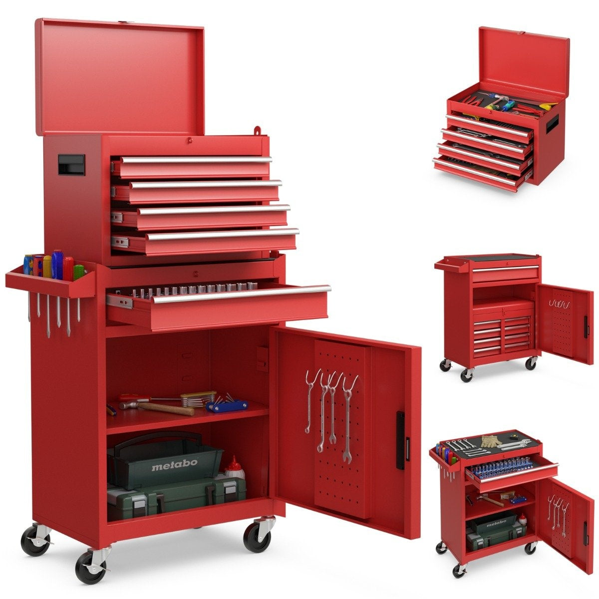 2-in-1 Rolling Tool Chest with 5 Drawers, 100kg Capacity