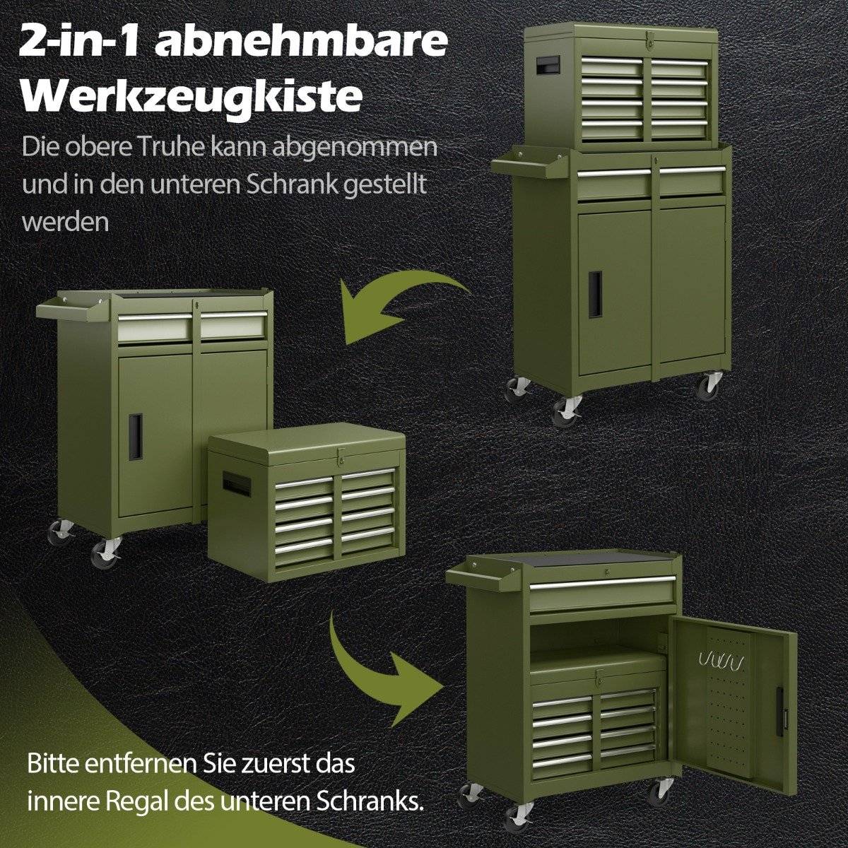 2-in-1 Rolling Tool Chest with 5 Drawers, 100kg Capacity