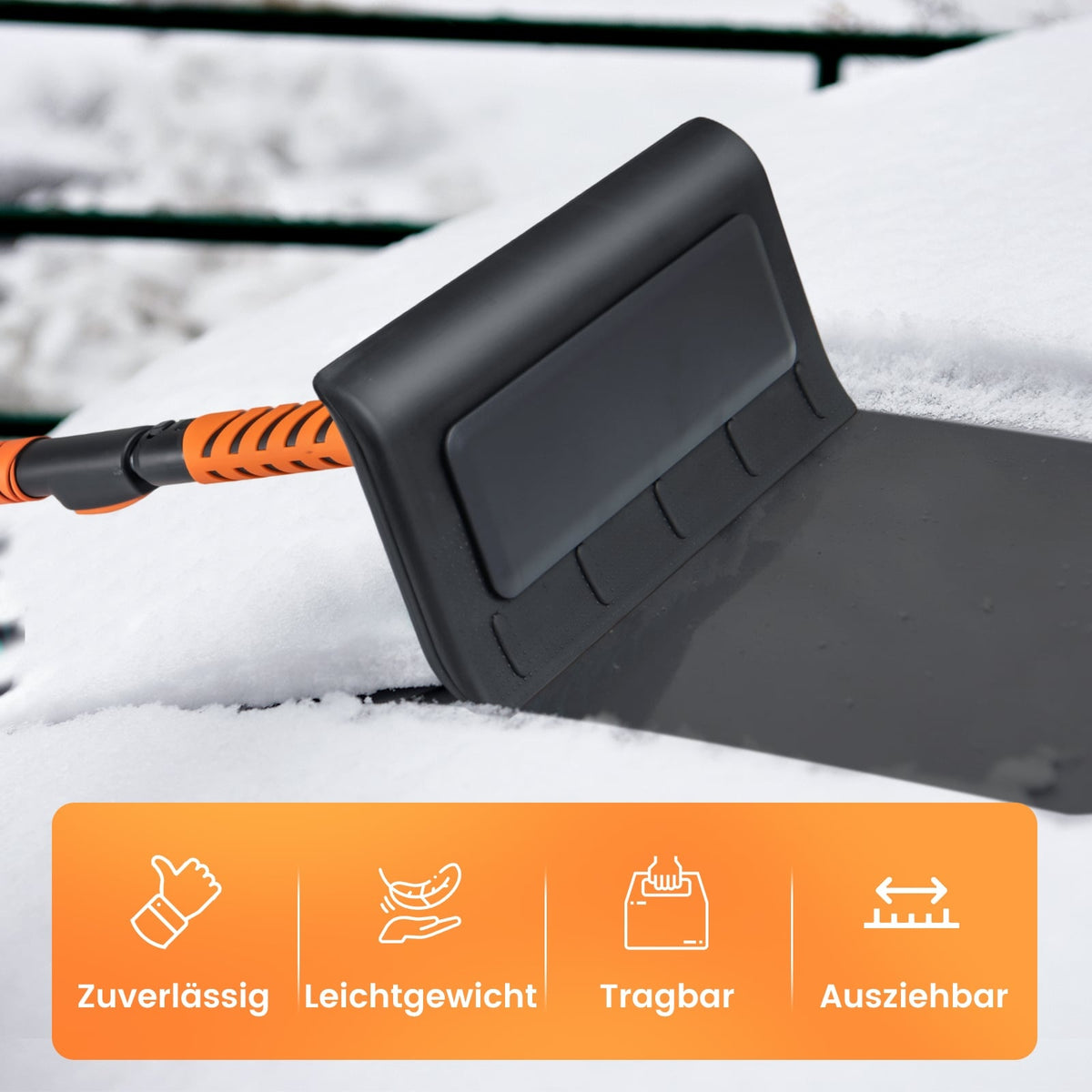 2-in-1 Snow Shovel & Ice Scraper, Adjustable Handle