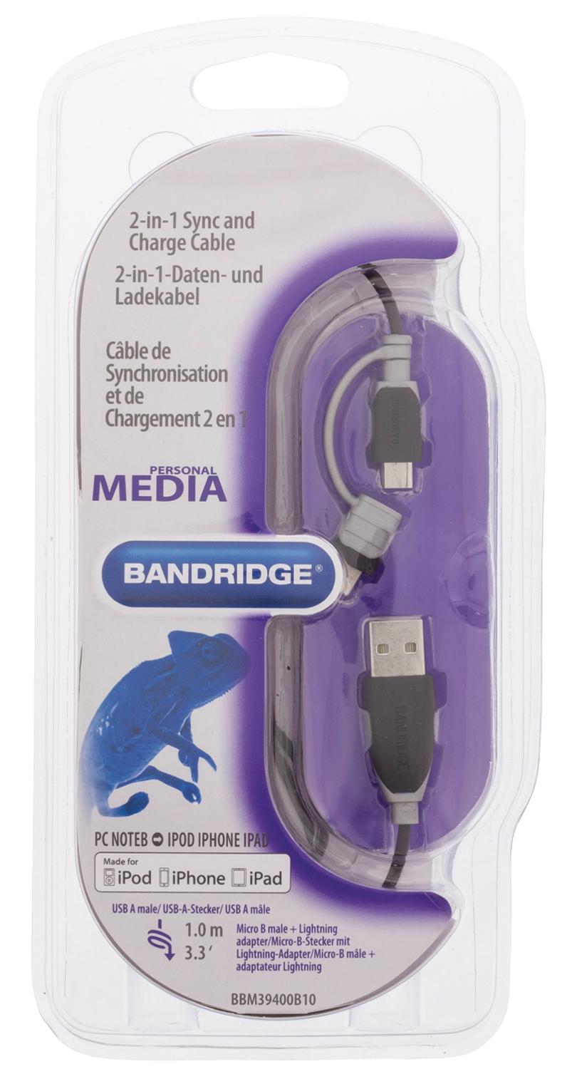 2-in-1 Sync and Charging Cable USB A male - Micro B male 1.00 m Black + Lightning adapter