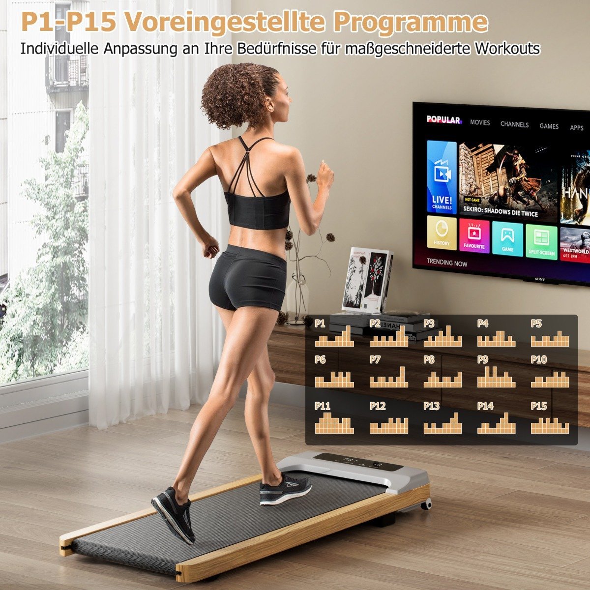 2 in 1 Treadmill 2.25HP Walking Pad Under Desk 1-6km/h with Remote Control Portable 120 x 54 x 13 cm