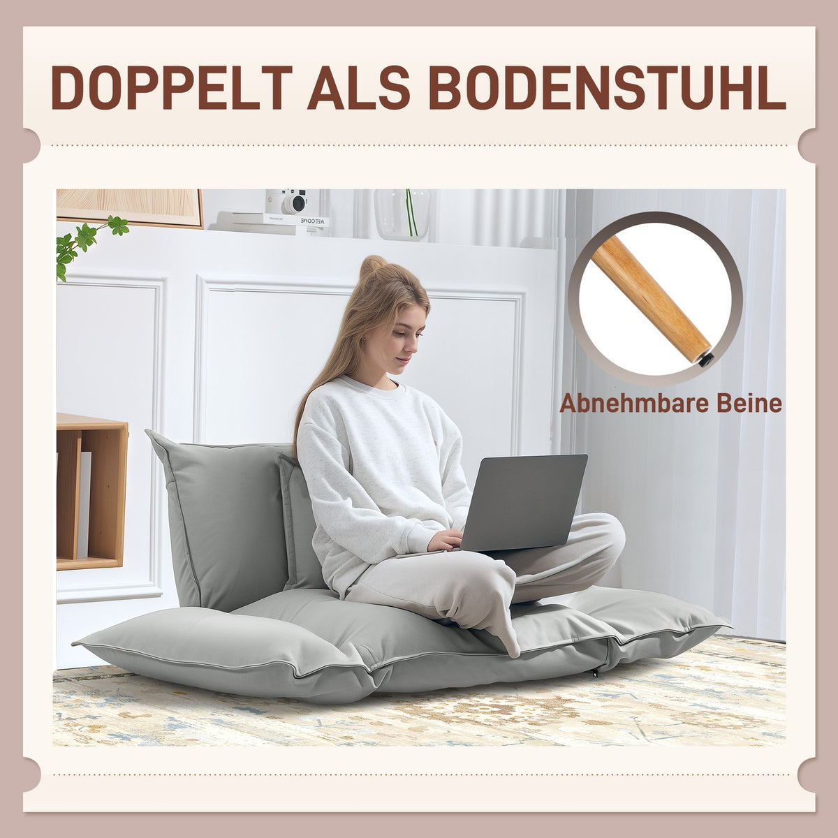 2-in-1 armchair, lounge chair with cushion, floor chair with adjustable backrest, padded upholstered armchair, single armchair for living room, microfibre cloth, light gray