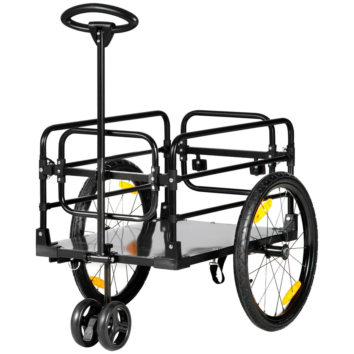 2-in-1 cargo trailer, load 40kg, with brake, storage bag, cover, reflectors, Oxford, 130 x 64 x 103 cm, yellow