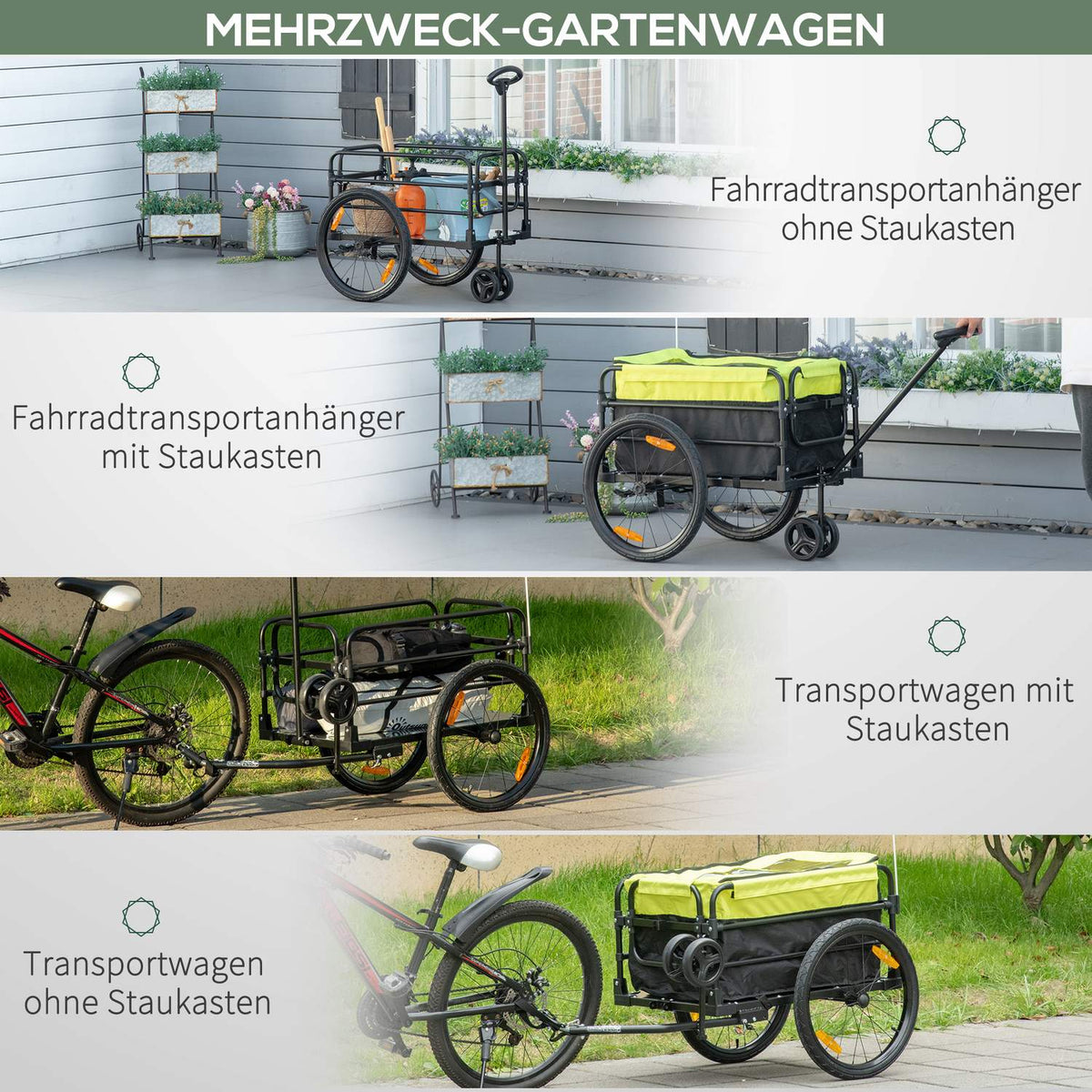 2-in-1 cargo trailer, load 40kg, with brake, storage bag, cover, reflectors, Oxford, 130 x 64 x 103 cm, yellow