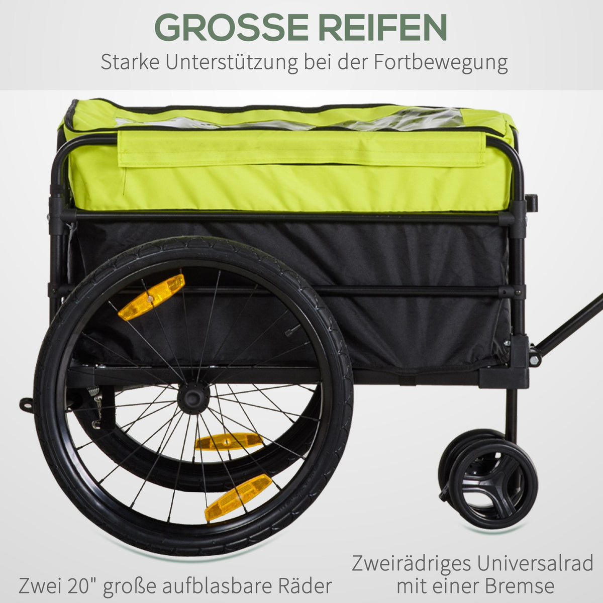 2-in-1 cargo trailer, load 40kg, with brake, storage bag, cover, reflectors, Oxford, 130 x 64 x 103 cm, yellow