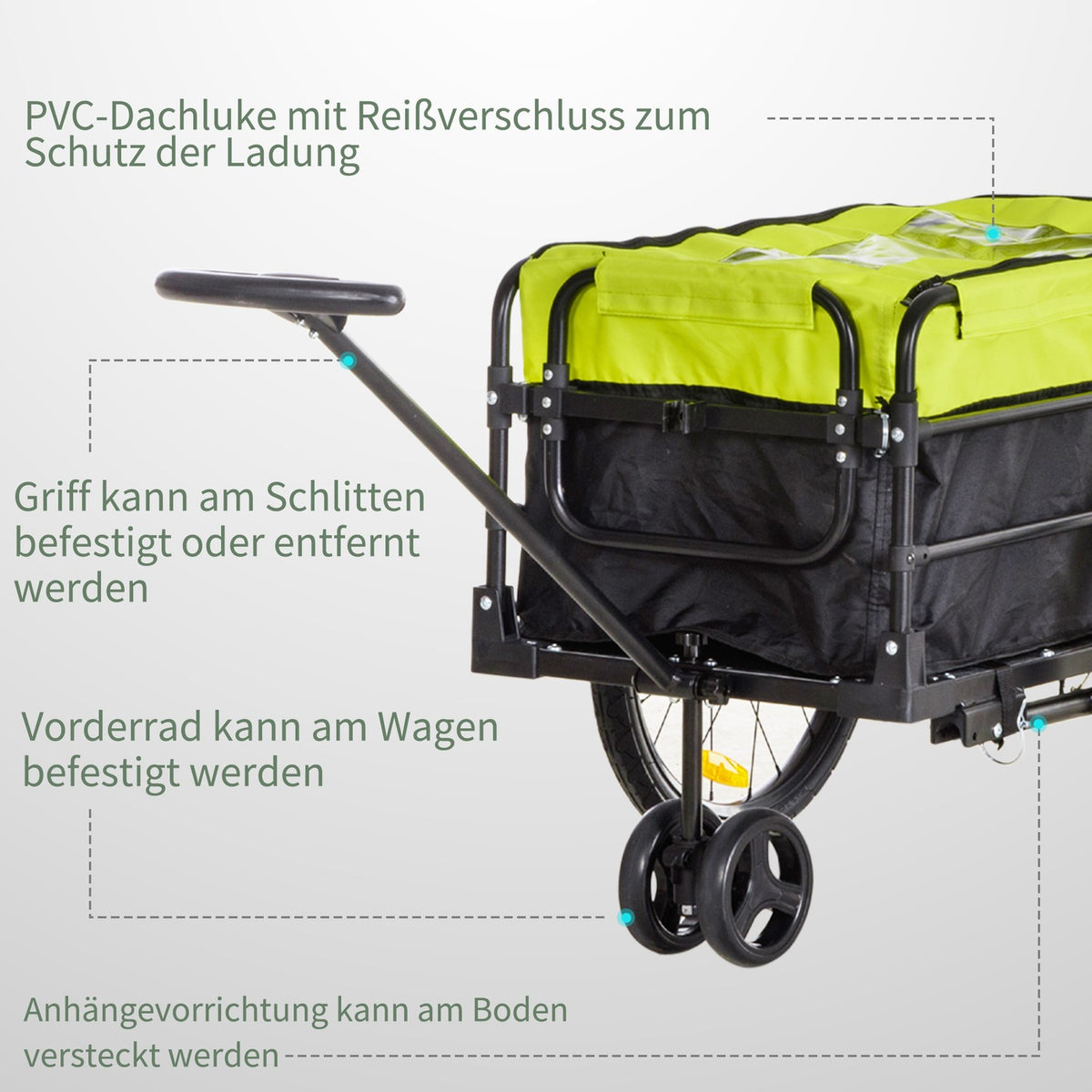 2-in-1 cargo trailer, load 40kg, with brake, storage bag, cover, reflectors, Oxford, 130 x 64 x 103 cm, yellow