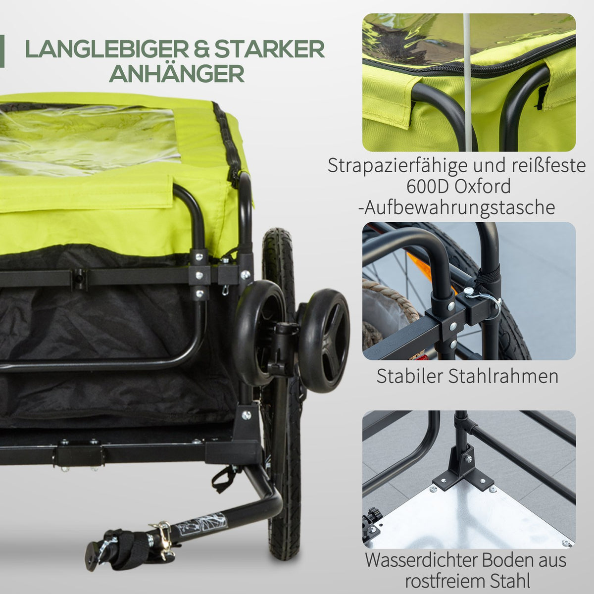 2-in-1 cargo trailer, load 40kg, with brake, storage bag, cover, reflectors, Oxford, 130 x 64 x 103 cm, yellow