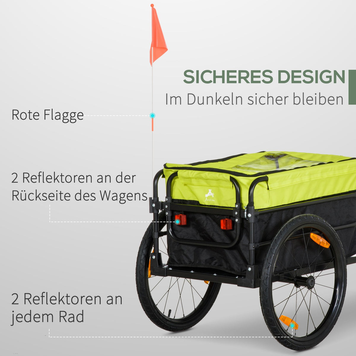 2-in-1 cargo trailer, load 40kg, with brake, storage bag, cover, reflectors, Oxford, 130 x 64 x 103 cm, yellow