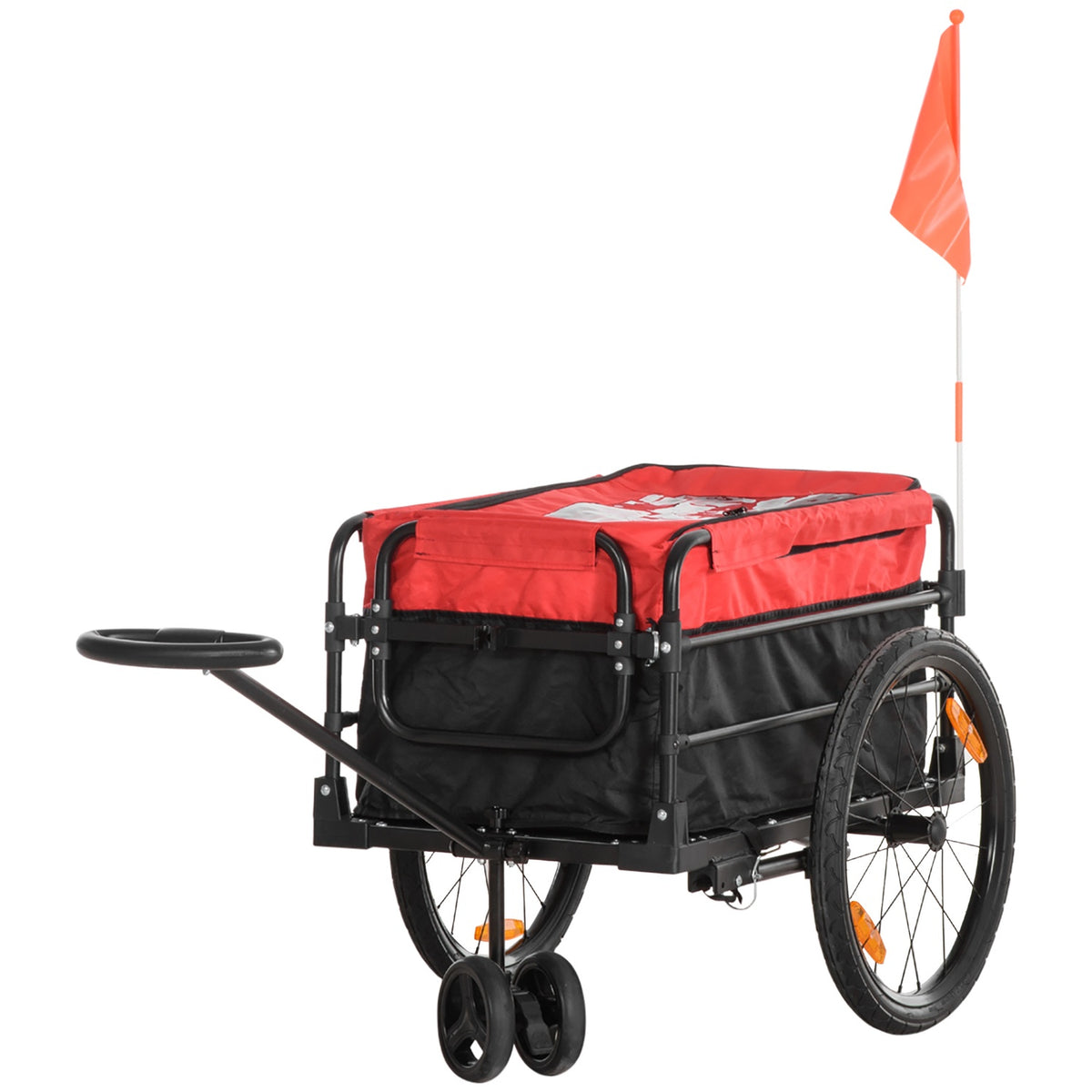 2-in-1 cargo trailer, load 40kg, with coupling, storage bag, cover, reflectors, Oxford, 130 x 64 x 103 cm, red