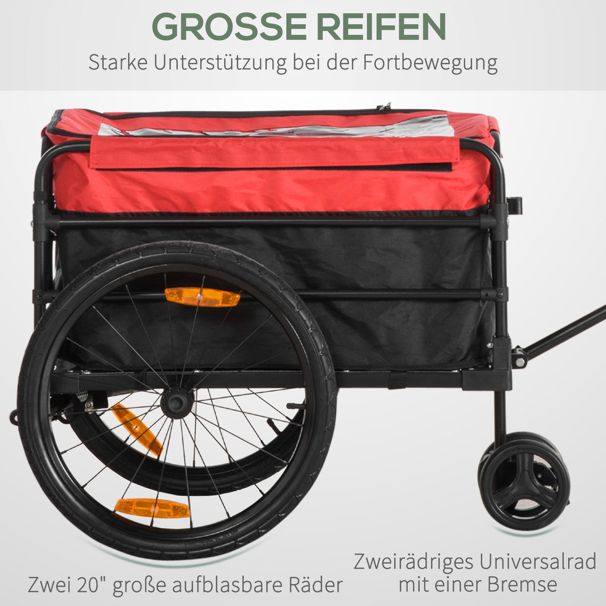 2-in-1 cargo trailer, load 40kg, with coupling, storage bag, cover, reflectors, Oxford, 130 x 64 x 103 cm, red