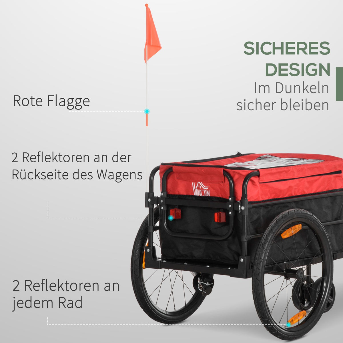 2-in-1 cargo trailer, load 40kg, with coupling, storage bag, cover, reflectors, Oxford, 130 x 64 x 103 cm, red