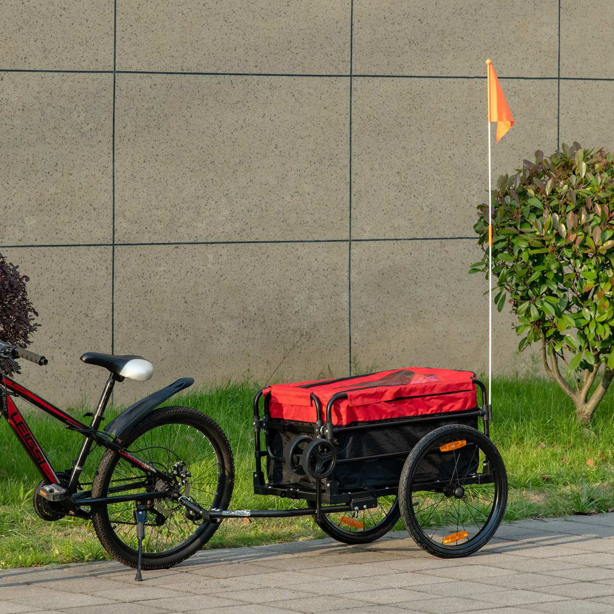 2-in-1 cargo trailer, load 40kg, with coupling, storage bag, cover, reflectors, Oxford, 130 x 64 x 103 cm, red