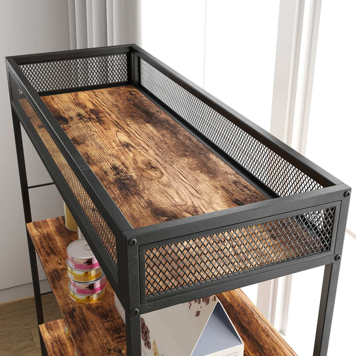 2-in-1 cat litter box cabinet, cat litter box with 3-tier shelf, scratching post, folding door, cat house for cats under 6 kg, 80 x 48 x 152 cm, rustic brown