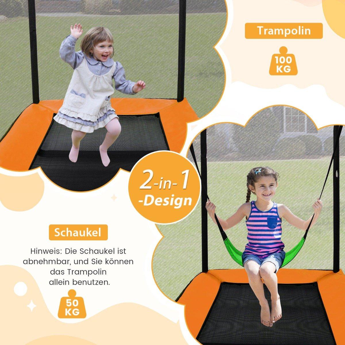 2 in 1 children's trampoline with swing & safety net & edge cover orange
