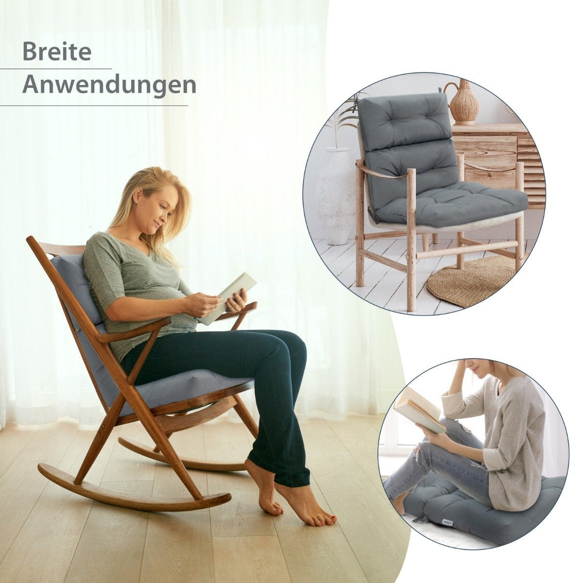 2 in 1 cushions for chair floor chair seat cushions with high adjustable backrest grey