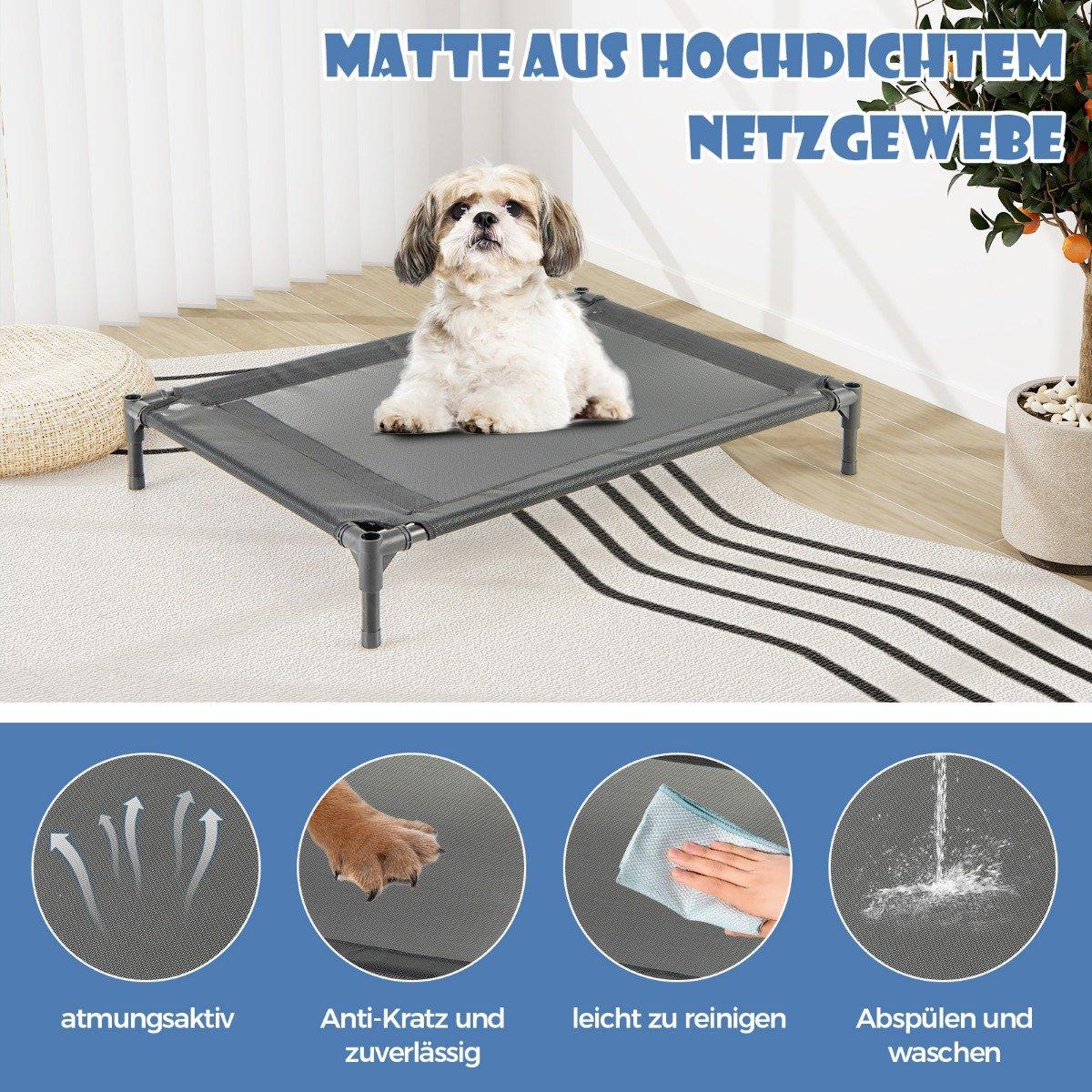 2 in 1 dog house &amp; Raised Dog Bed Dog Lounger Outdoor Pet House with Breathable Mesh Gray 64 x 91 x 86 cm