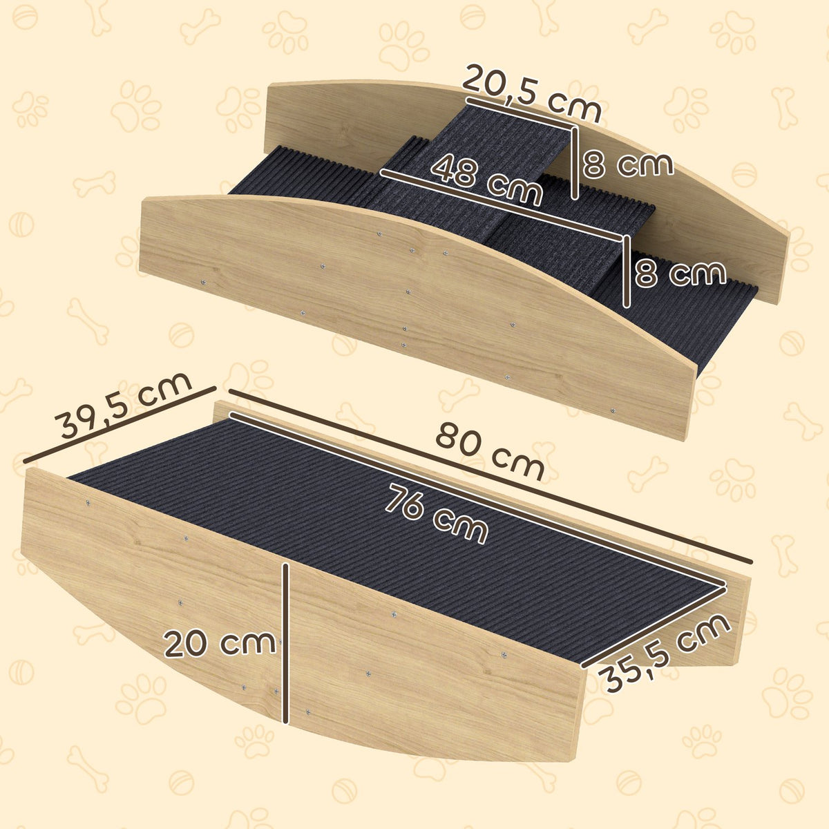 2-in-1 dog rocker, dog agility rocker made of wood, dog agility ramp for small, medium-sized dogs under 15 kg, for balance, self-confidence, 80 x 39.5 x 20 cm natural wood