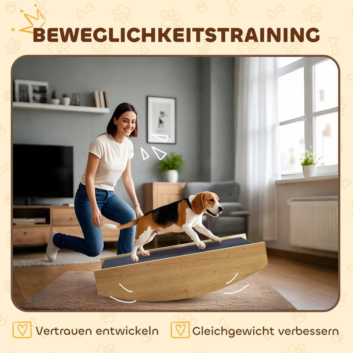 2-in-1 dog rocker, dog agility rocker made of wood, dog agility ramp for small, medium-sized dogs under 15 kg, for balance, self-confidence, 80 x 39.5 x 20 cm natural wood