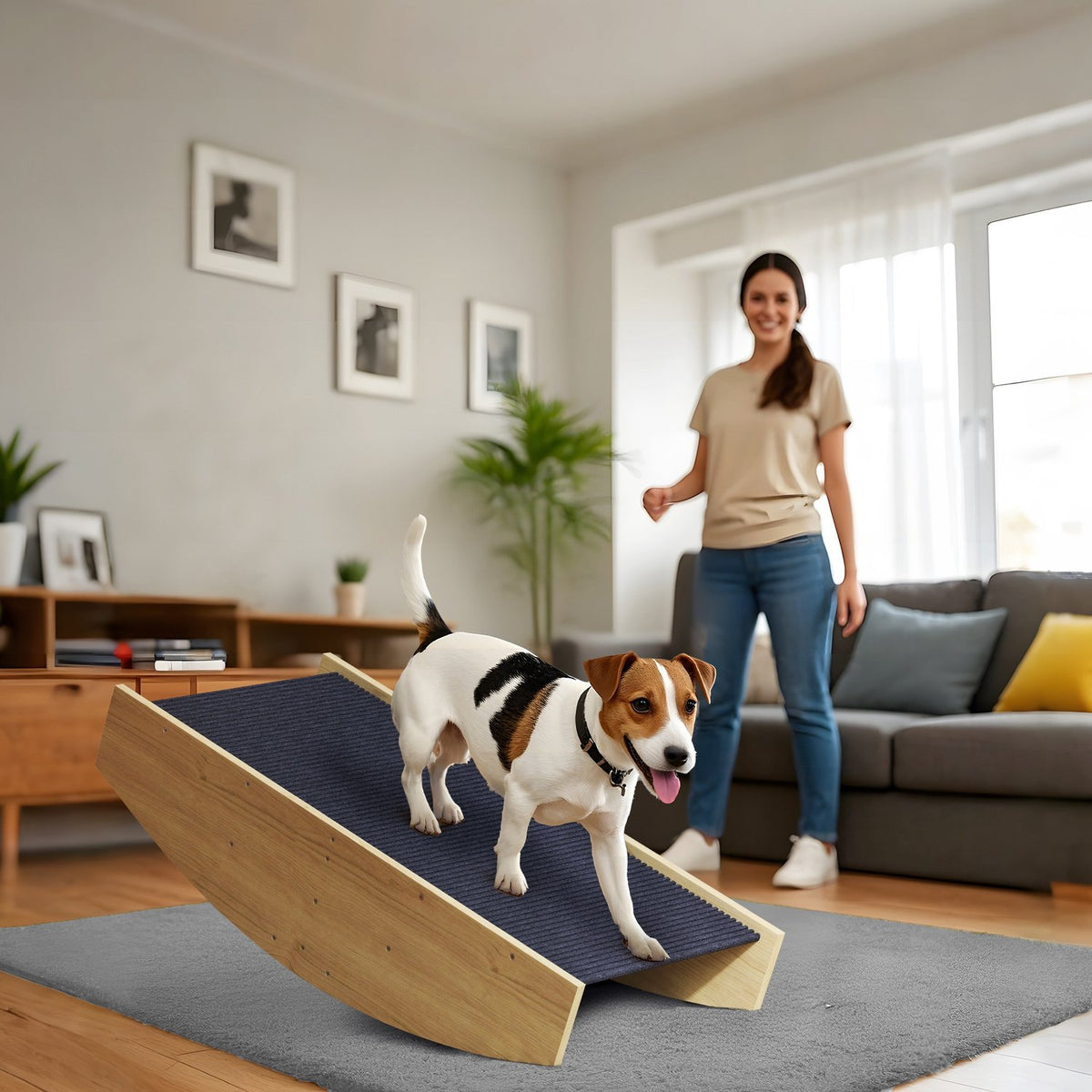 2-in-1 dog rocker, dog agility rocker made of wood, dog agility ramp for small, medium-sized dogs under 15 kg, for balance, self-confidence, 80 x 39.5 x 20 cm natural wood