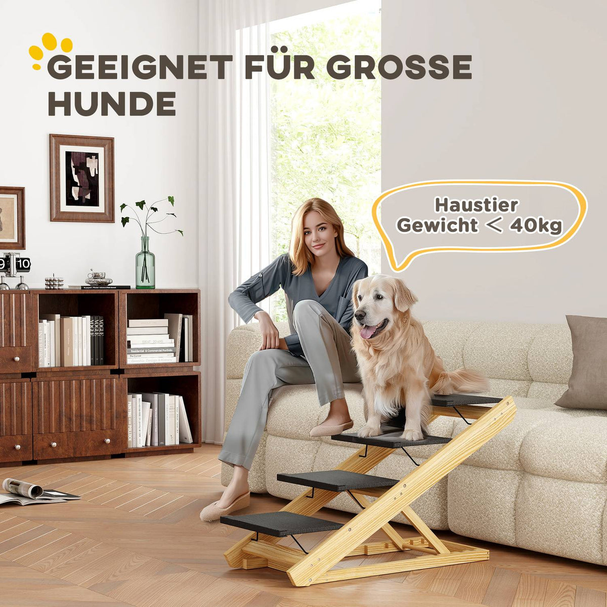 2 in 1 dog stairs 4 steps 62.5 cm, height adjustable pet stairs, foldable dog ramp with non-slip surface for bed, sofa