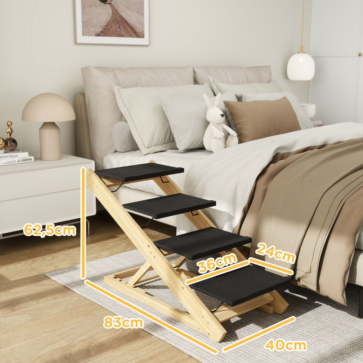 2 in 1 dog stairs 4 steps 62.5 cm, height adjustable pet stairs, foldable dog ramp with non-slip surface for bed, sofa