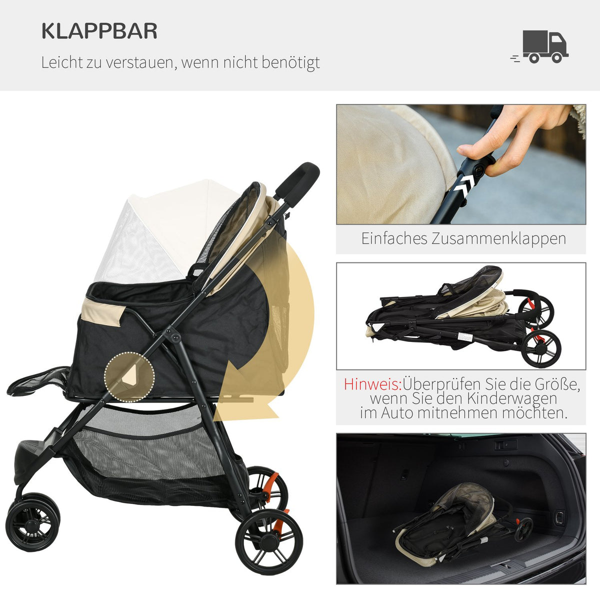2 in 1 dog stroller dog buggy with rain cover foldable for dogs & cats up to 10 kg cat buggy with cushion mesh windows doors storage basket cat stroller buggy khaki