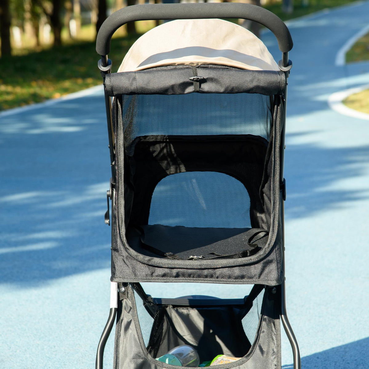 2 in 1 dog stroller dog buggy with rain cover foldable for dogs & cats up to 10 kg cat buggy with cushion mesh windows doors storage basket cat stroller buggy khaki