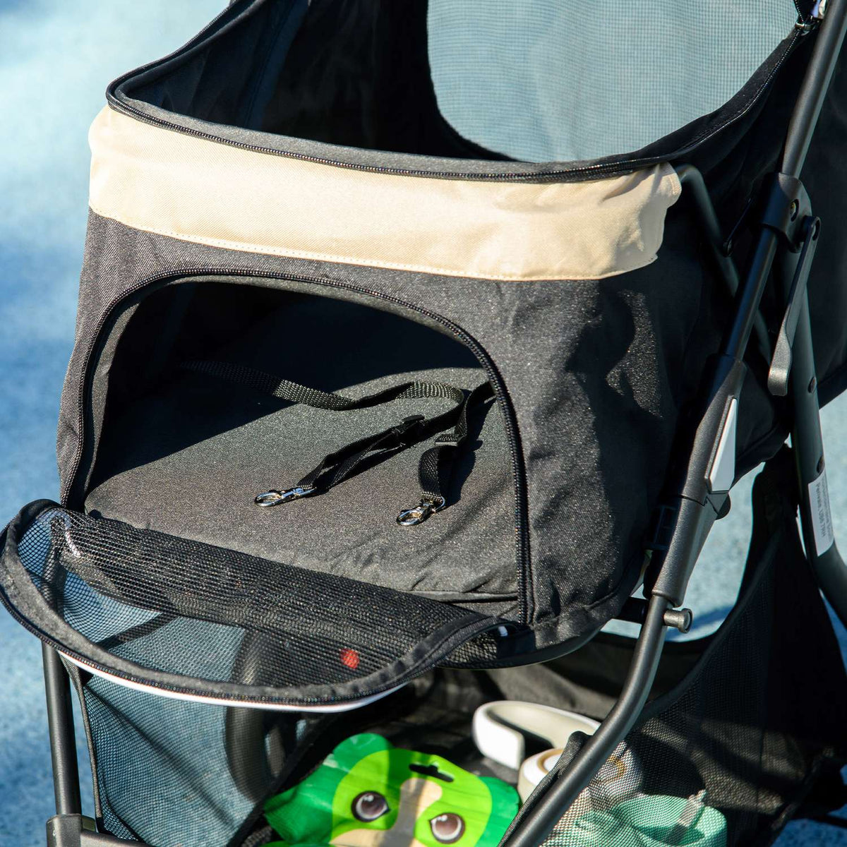 2 in 1 dog stroller dog buggy with rain cover foldable for dogs & cats up to 10 kg cat buggy with cushion mesh windows doors storage basket cat stroller buggy khaki