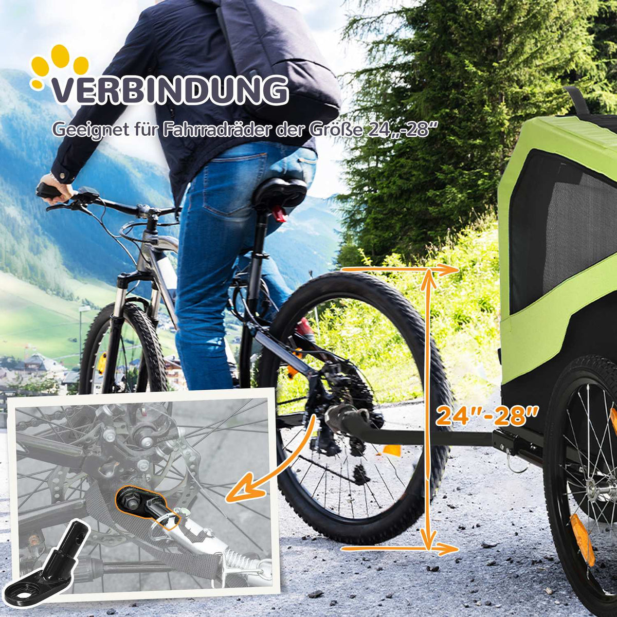 2-in-1 dog trailer, bicycle trailer for dogs, dog stroller with reflectors, dog buggy max. 30 kg, dog bicycle trailer for large dogs, Oxford fabric, green