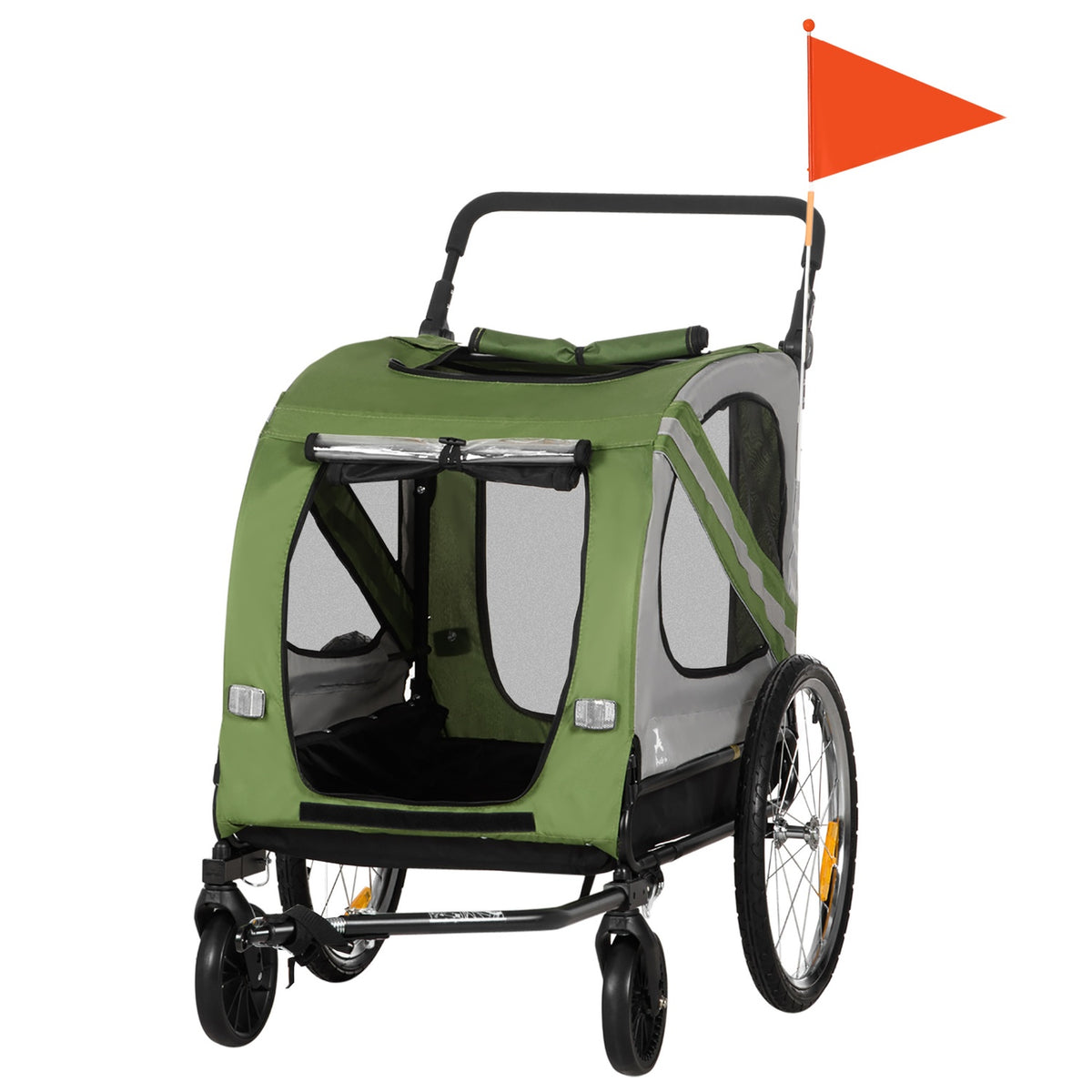 2-in-1 dog trailer & dog buggy, dog bike trailer, dog stroller with reflectors for medium-sized dogs up to 20 kg, Oxford fabric, green