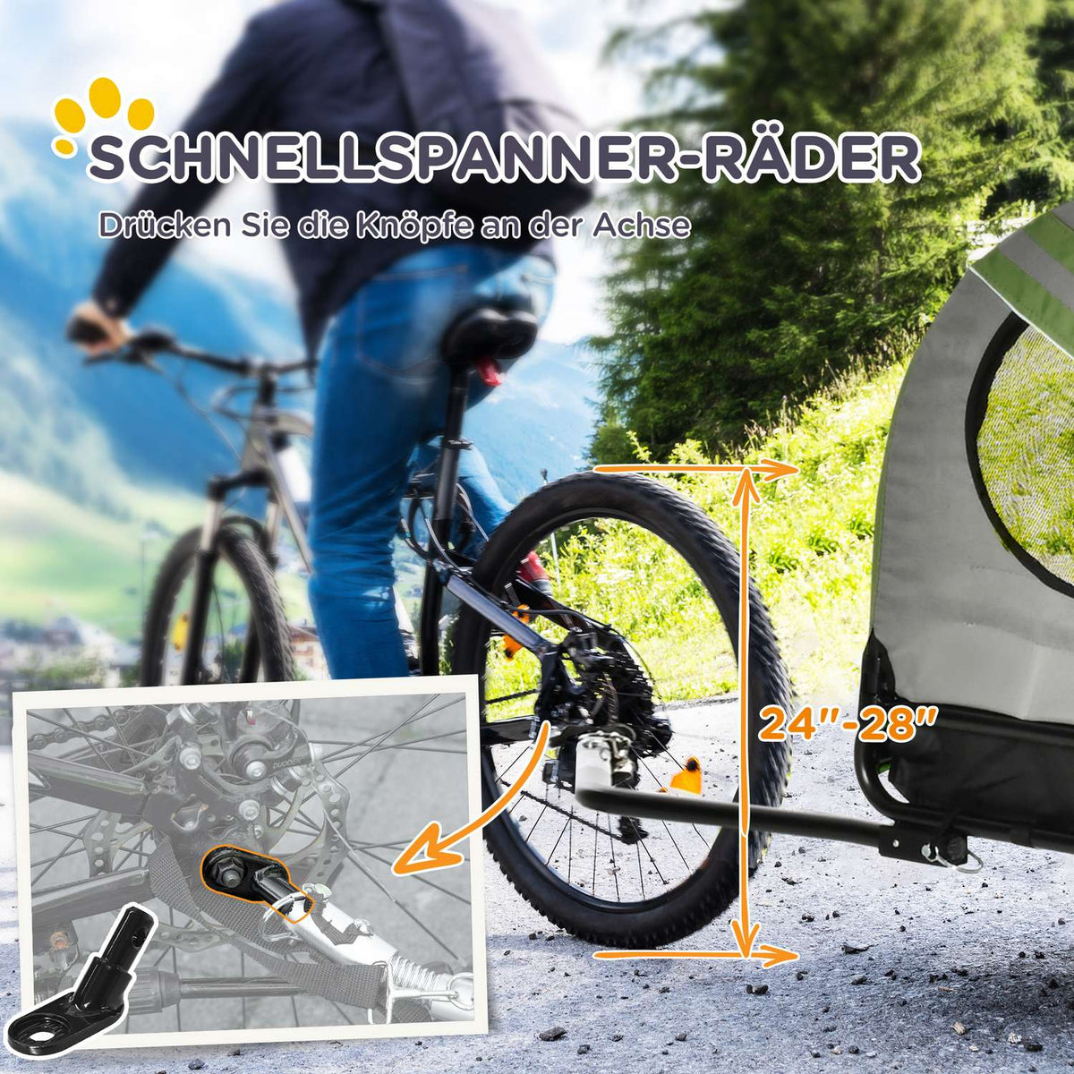 2-in-1 dog trailer & dog buggy, dog bike trailer, dog stroller with reflectors for medium-sized dogs up to 20 kg, Oxford fabric, green