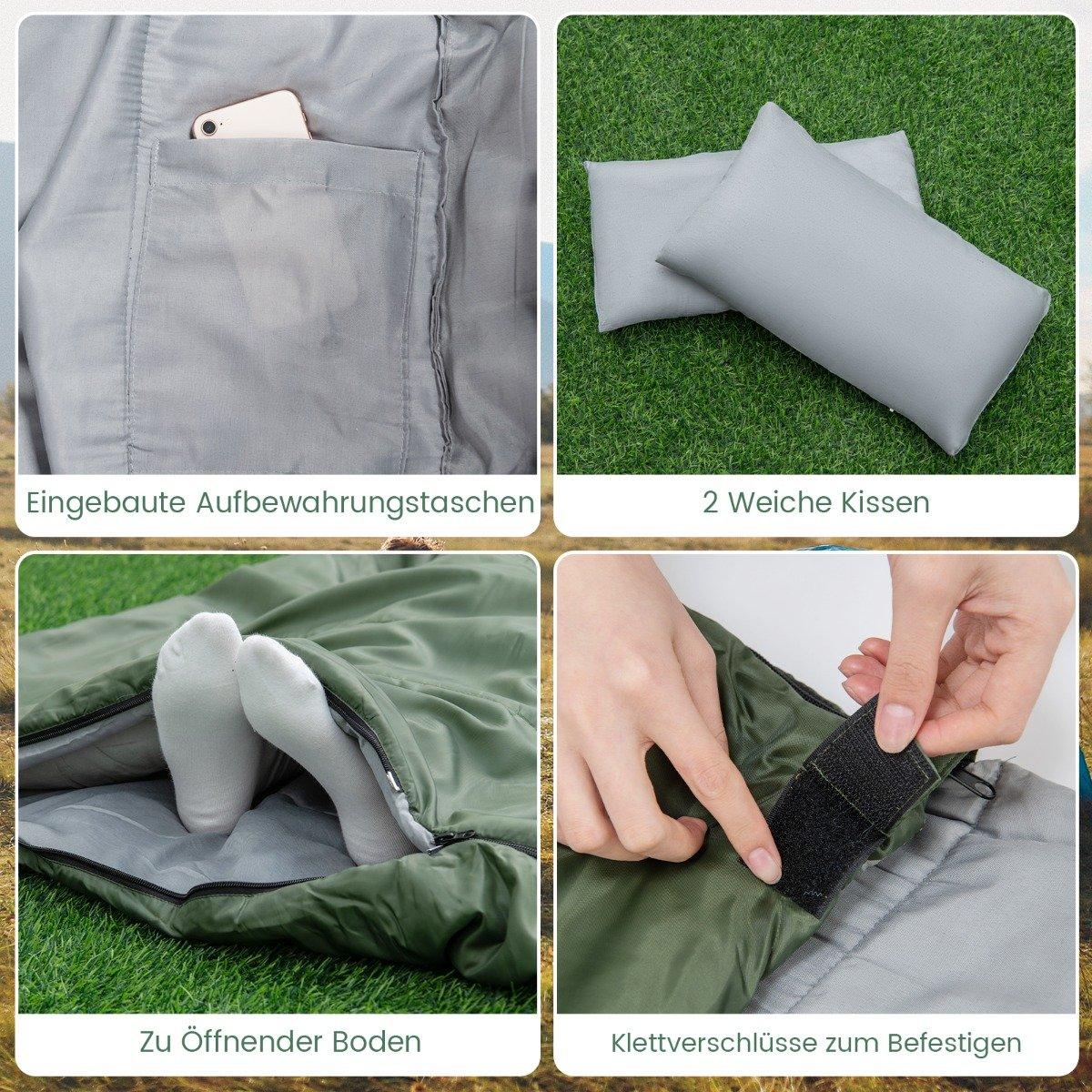 2 in 1 double sleeping bag single sleeping bag XL blanket sleeping bag with 2 pillows 220 x 150 cm