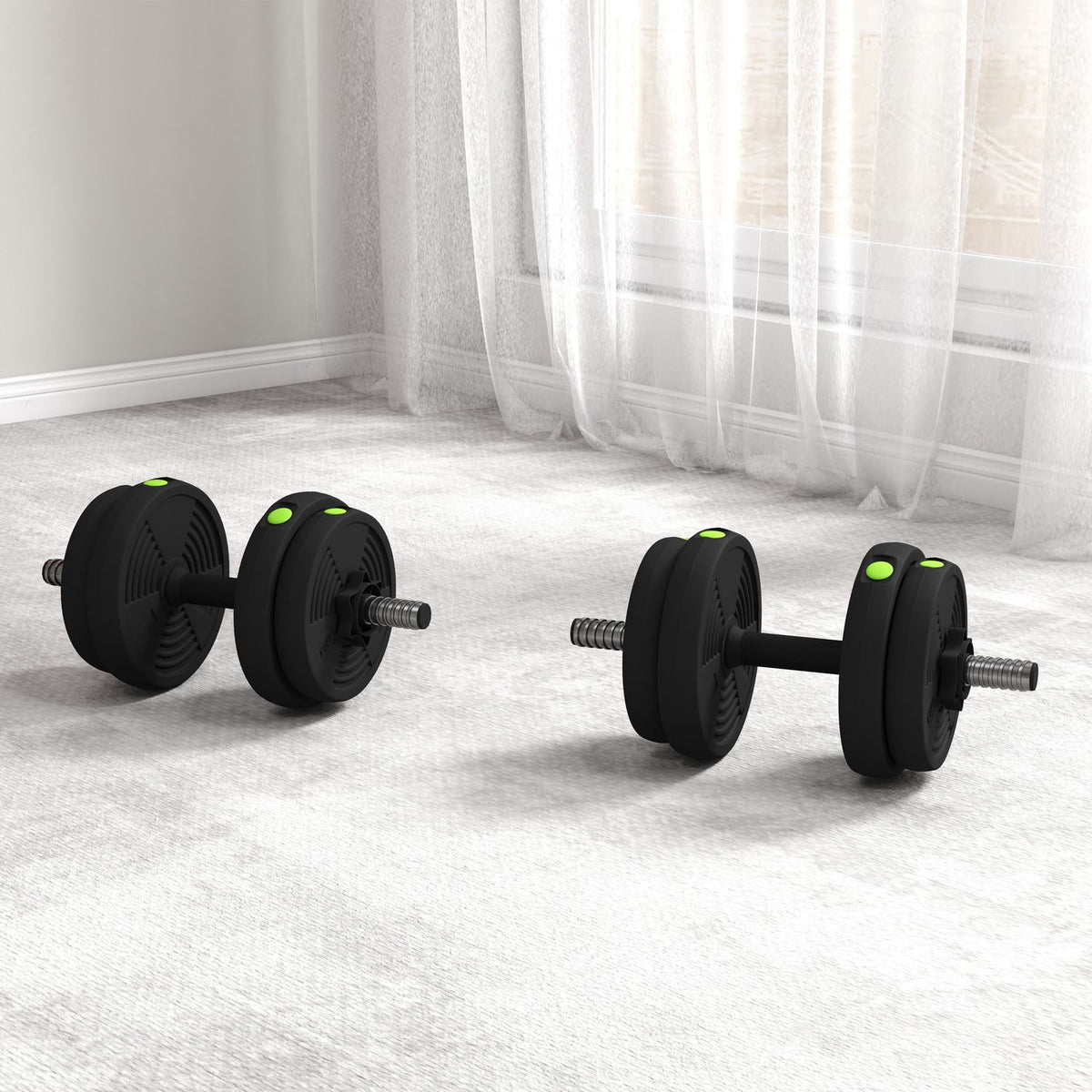 2-in-1 dumbbell set, 15 kg adjustable dumbbell set with 8 weight plates, floor-friendly for strength training, fitness, weight lifting, black