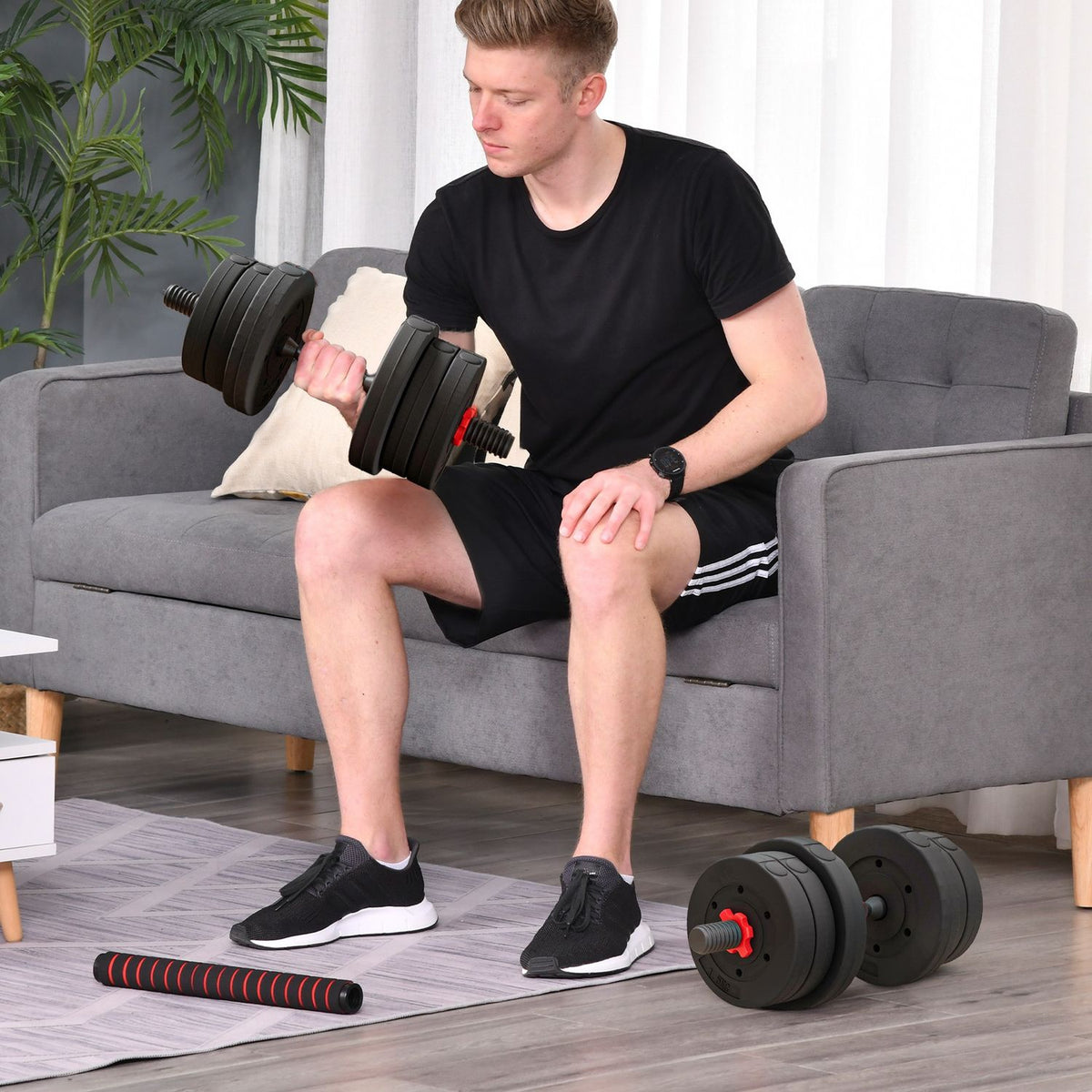 2 in 1 dumbbell set 20 kg adjustable dumbbell & barbell professional dumbbell strength training black