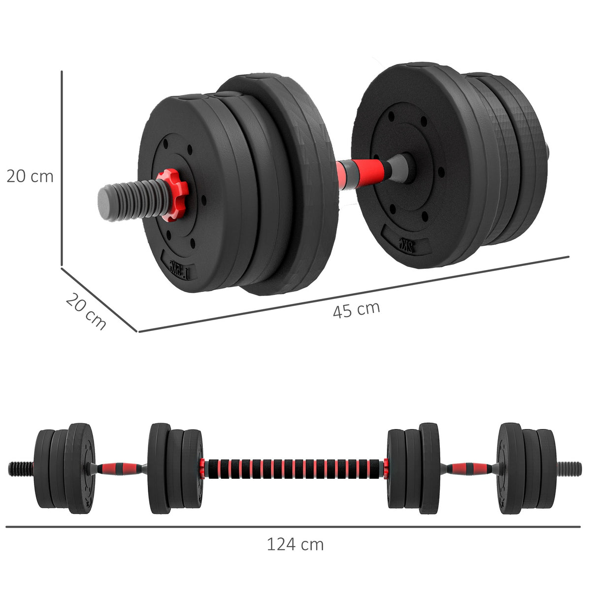2 in 1 dumbbell set 20 kg adjustable dumbbell & barbell professional dumbbell strength training black